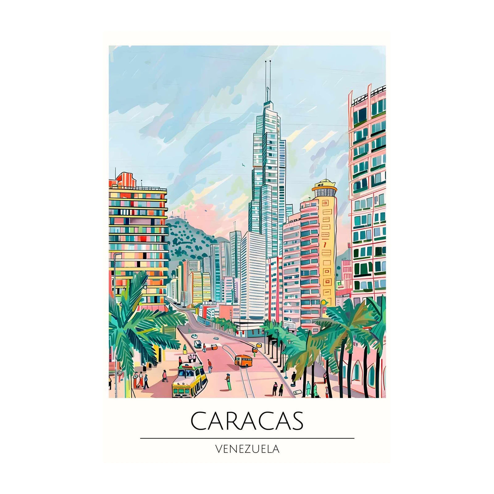 Vibrant Caracas Skyline Wall Art - Venezuela Cityscape Art