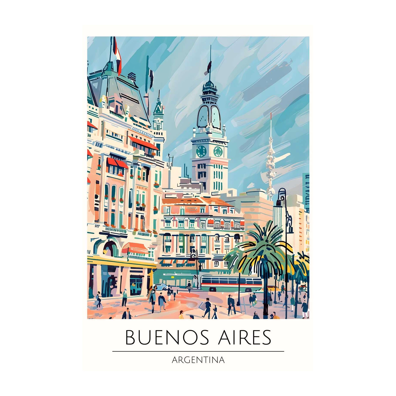 Vibrant Buenos Aires Plaza Clock Tower Wall Art