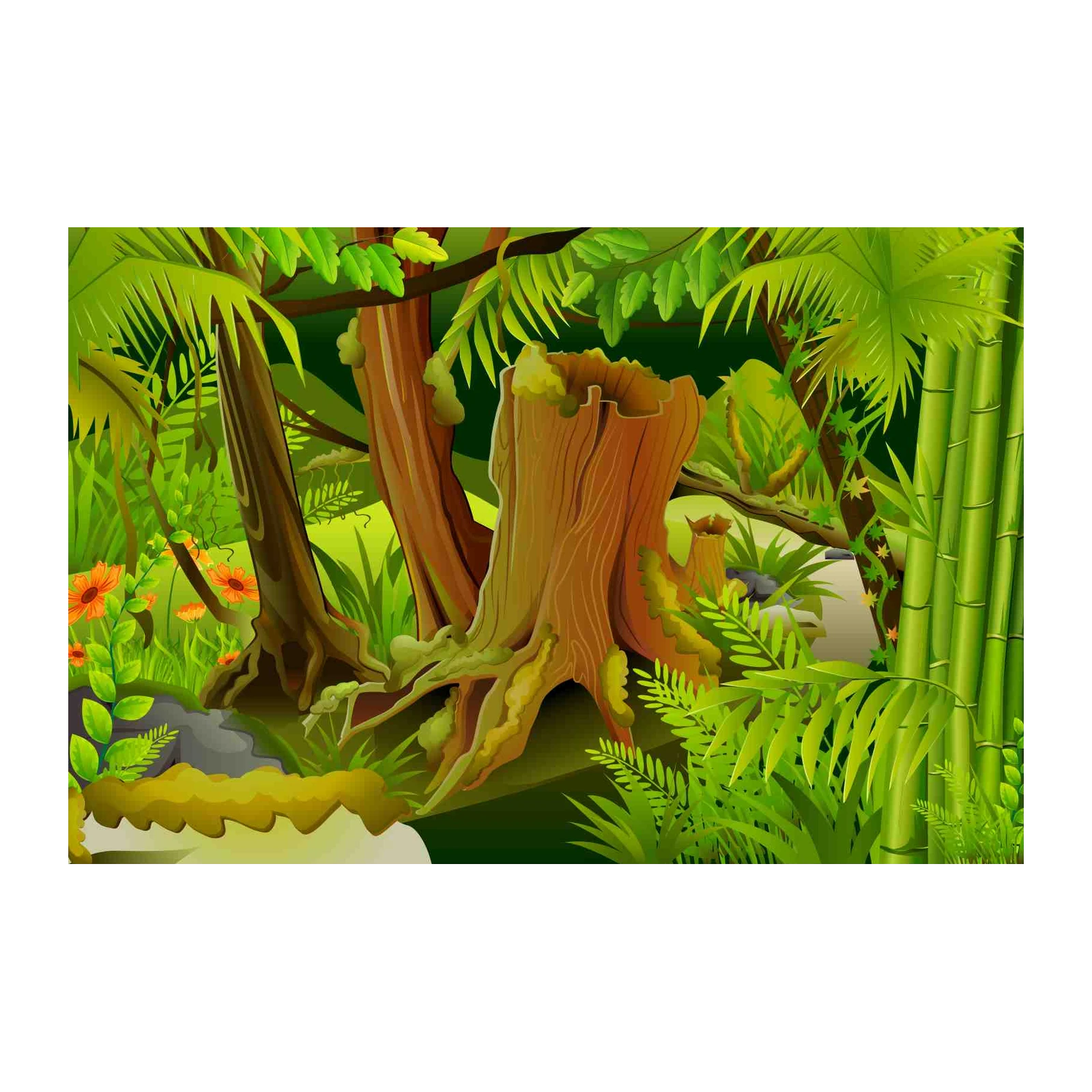 Vibrant Jungle Scene with Flowers Wall Art