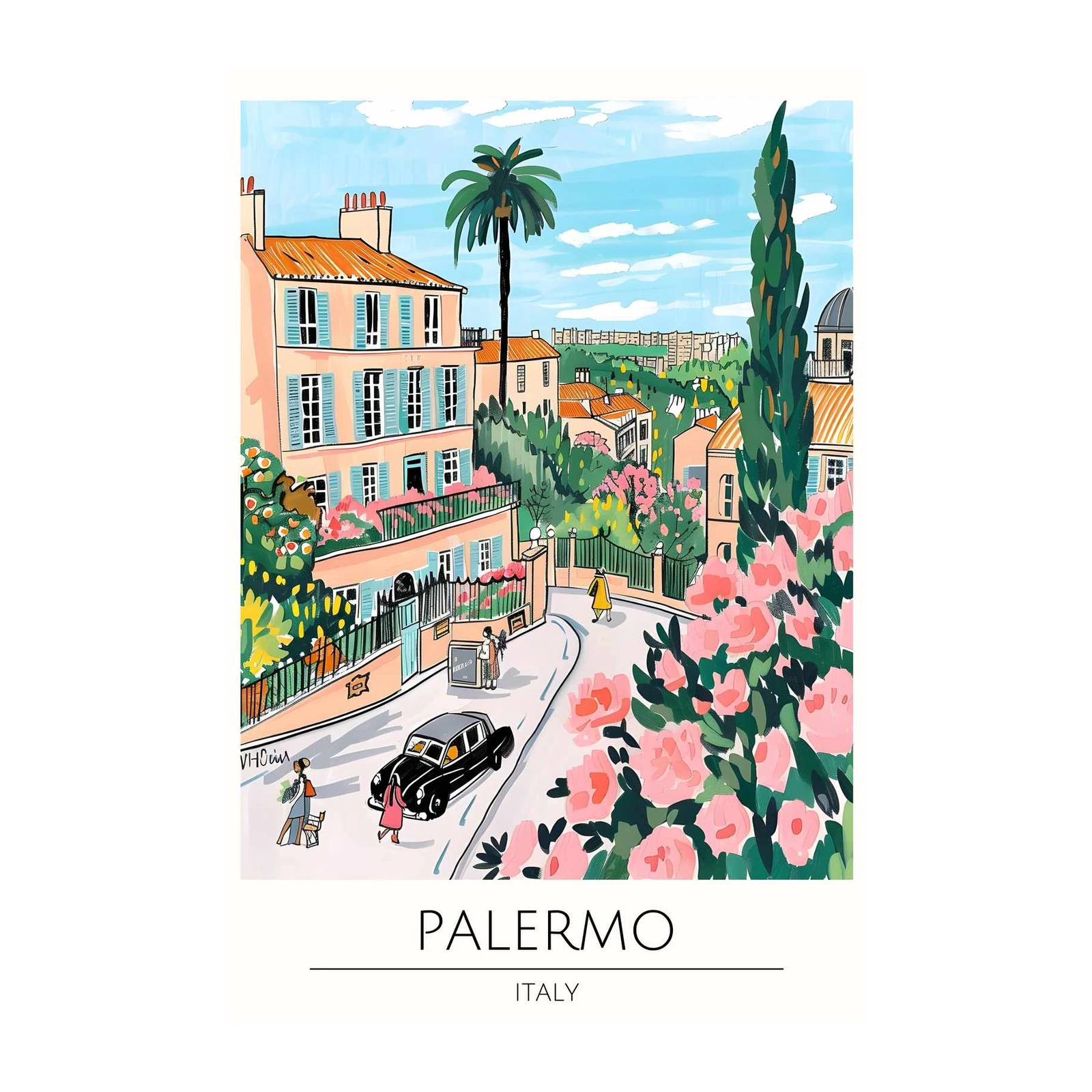 Vibrant Palermo Street Scene Italian Wall Art