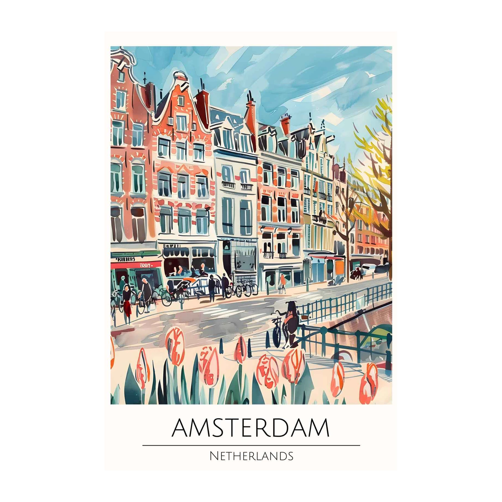 Vibrant Amsterdam Canal Tulips Wall Art