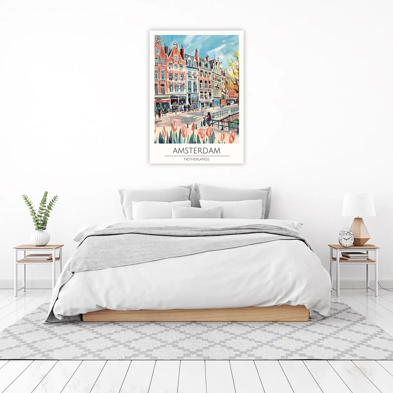 Vibrant Amsterdam Canal Tulips Wall Art