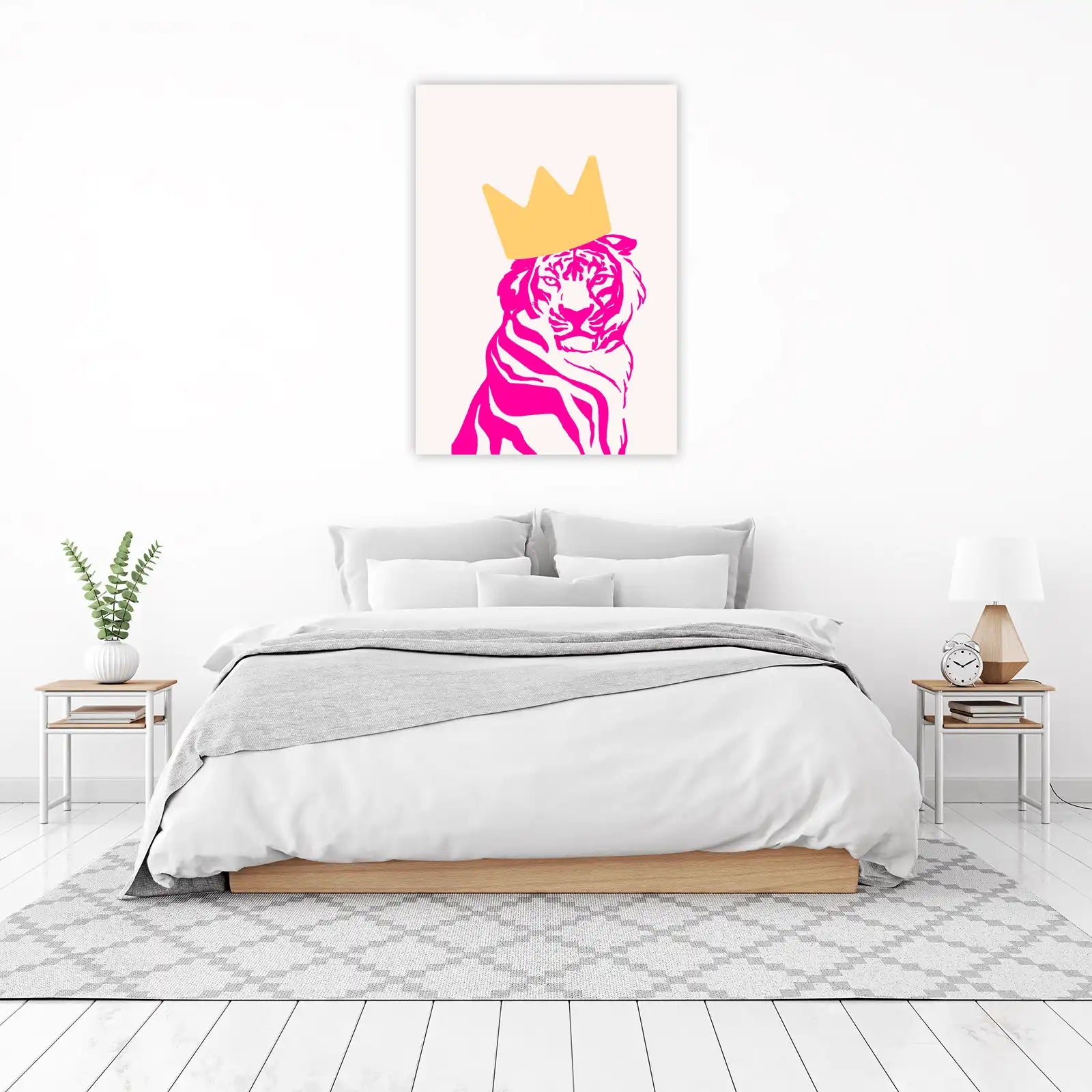 Regal Tiger Crowned Bold Pink Wall Art