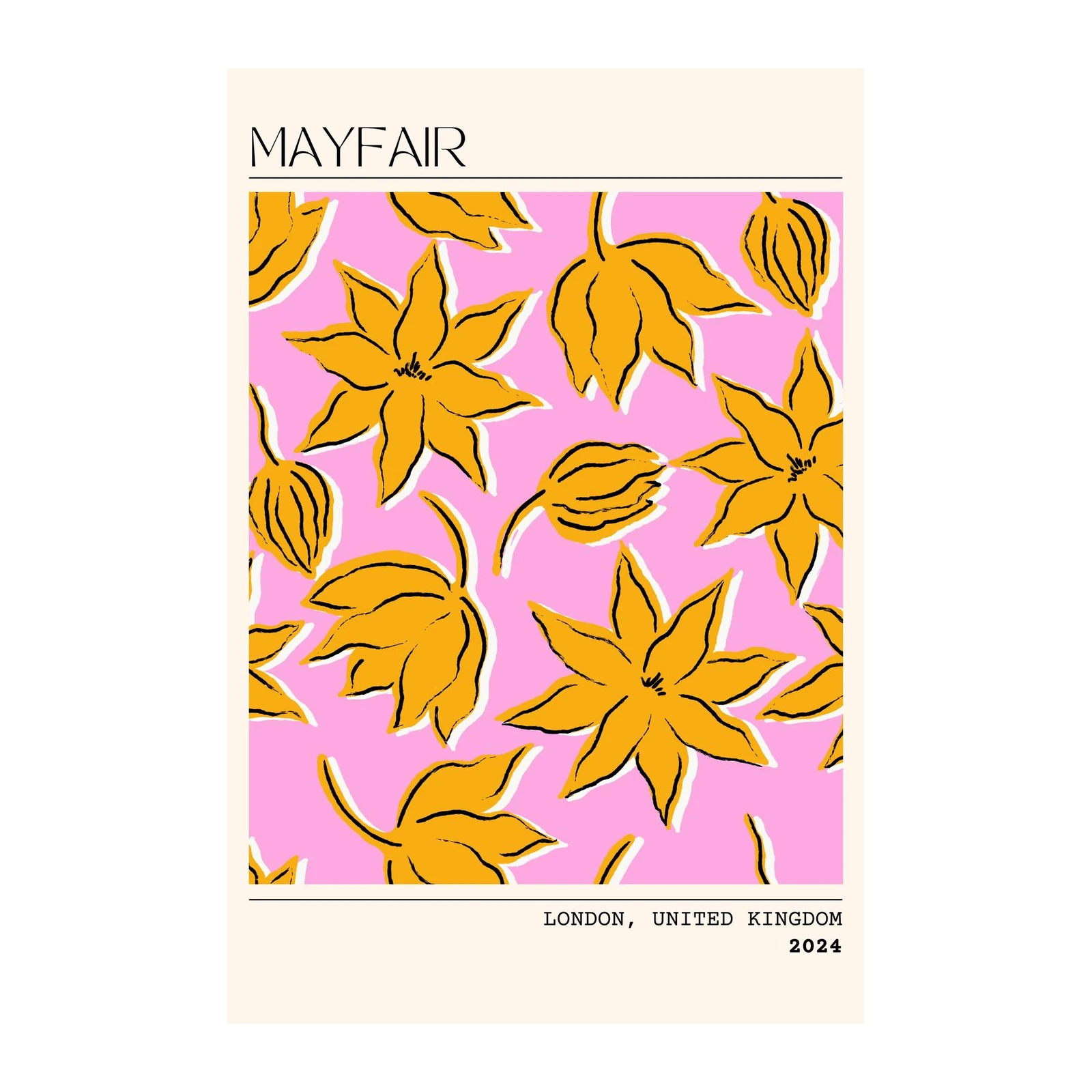 Bold Floral Abstract Yellow Orange Wall Art