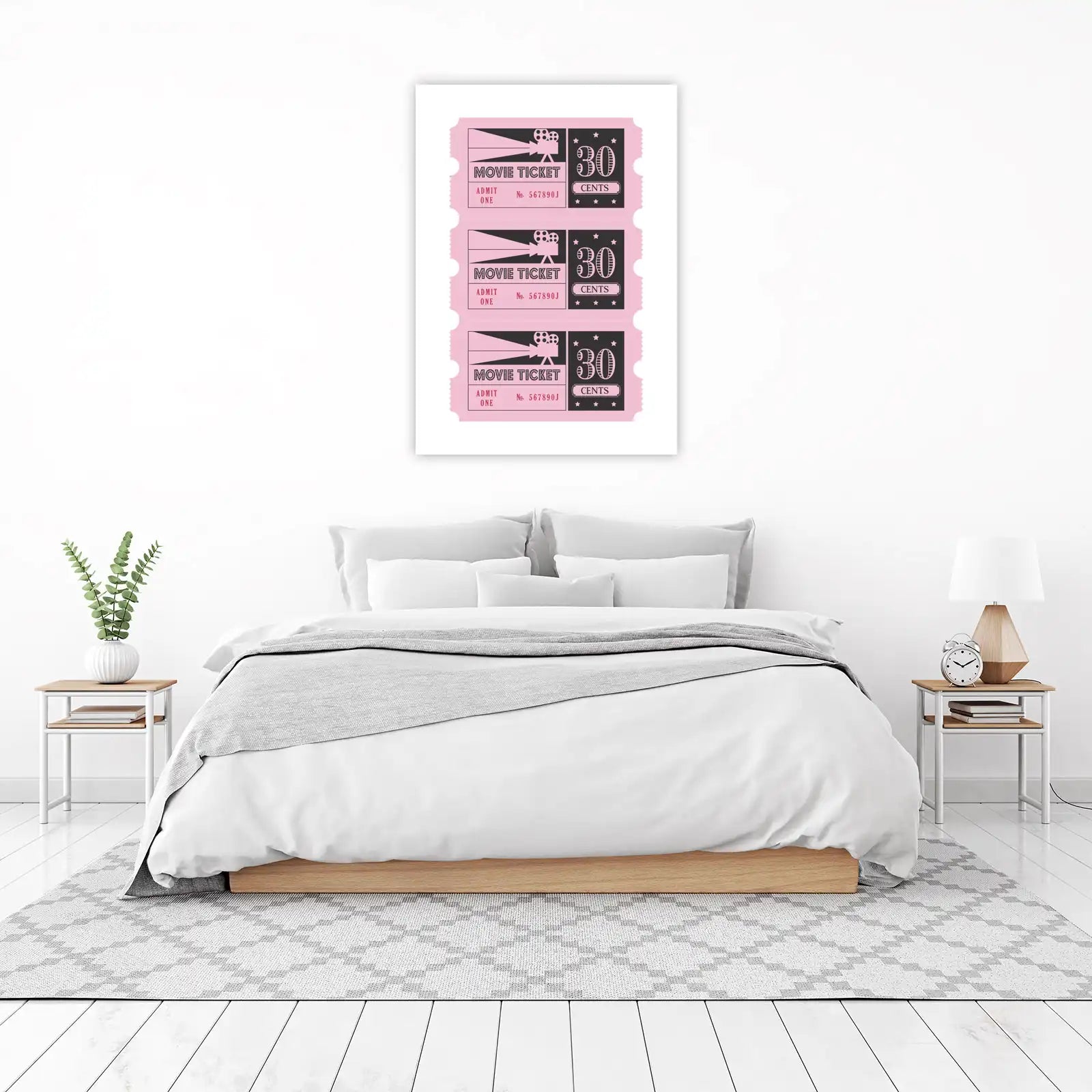 Retro Movie Ticket Pink Wall Art