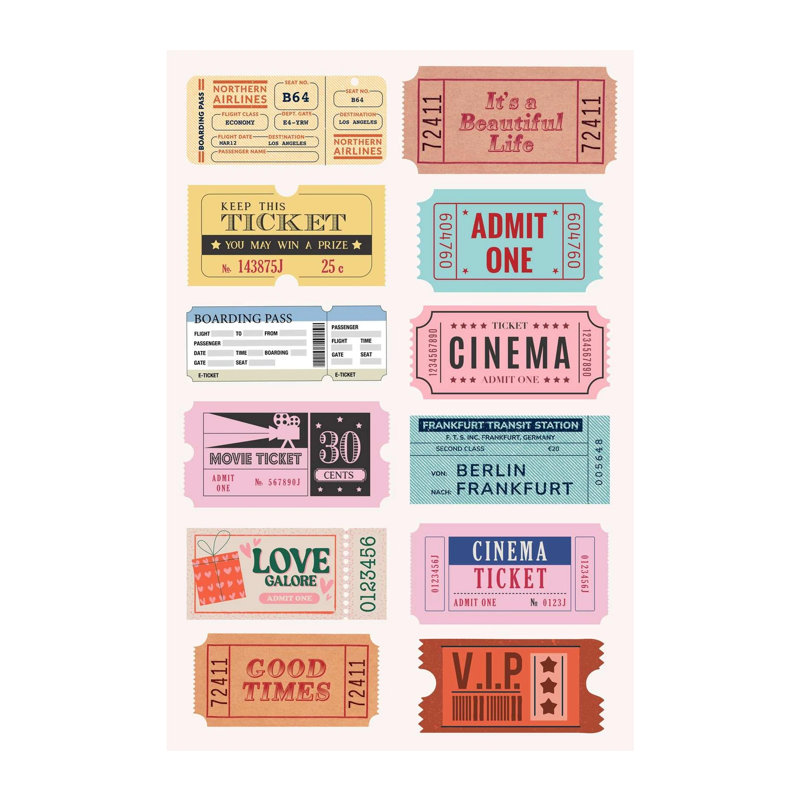 Retro Ticket Collage Wall Art