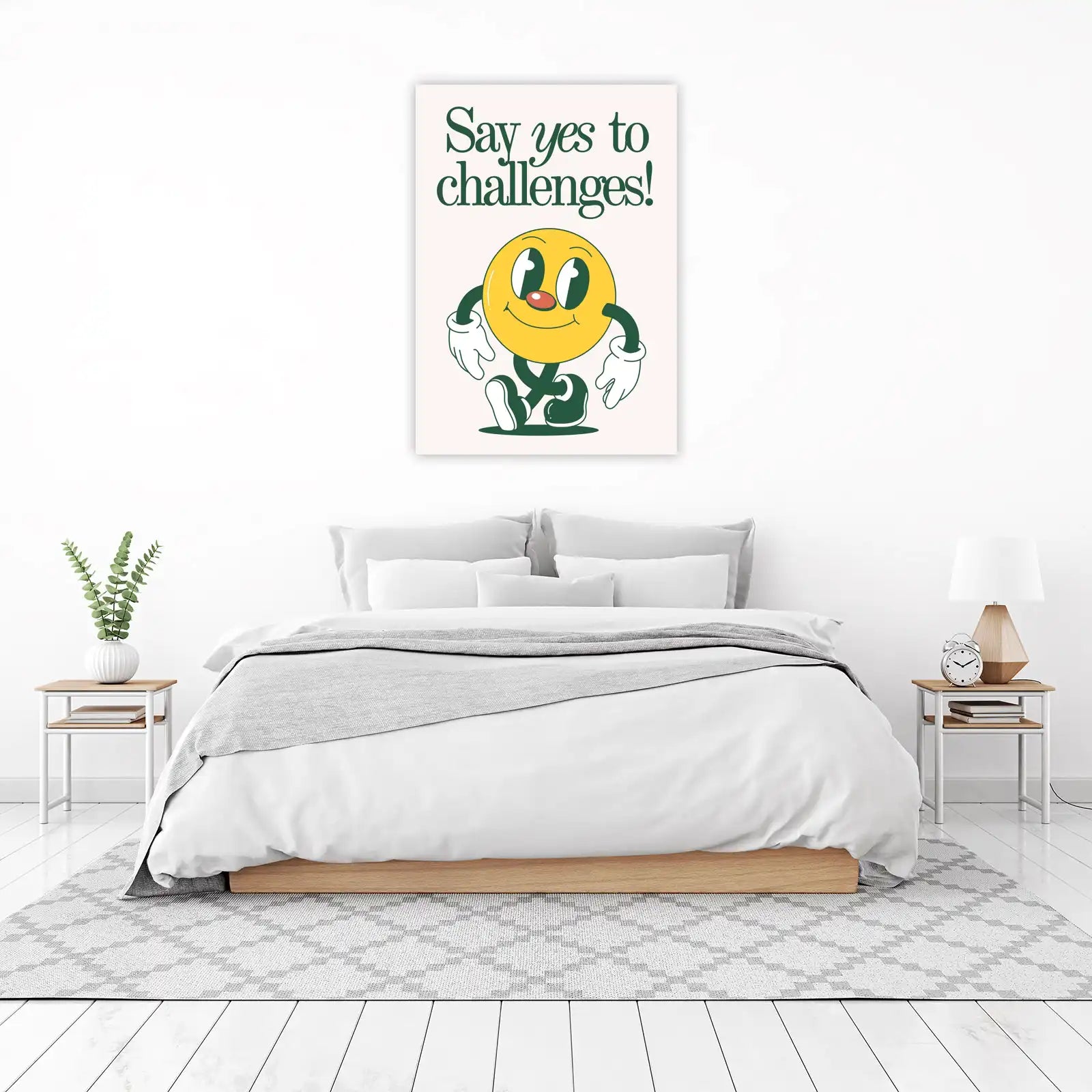 Retro Smiley "Say Yes To Challenges" Wall Art