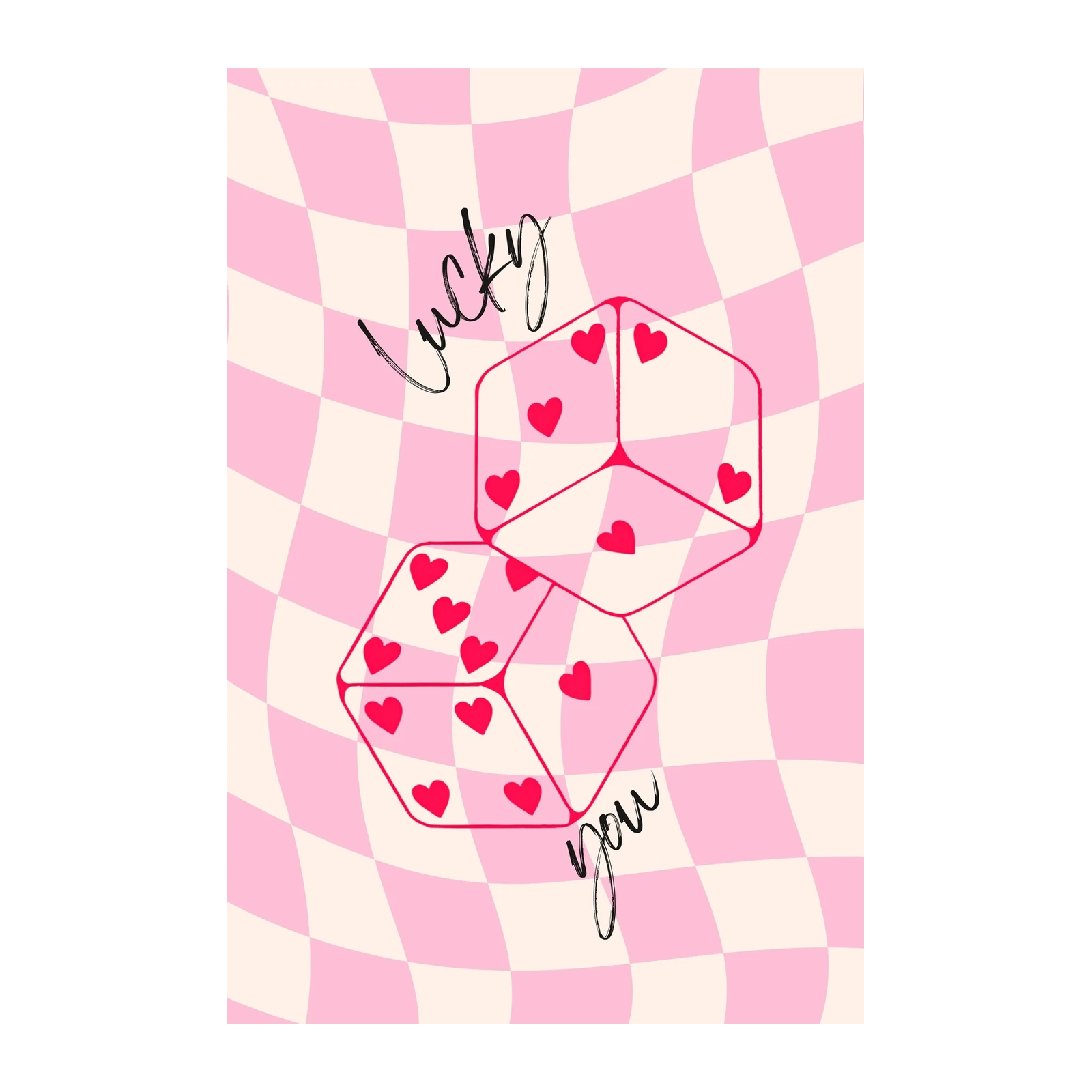 Lucky Hearts Dice Retro Check Wall Art