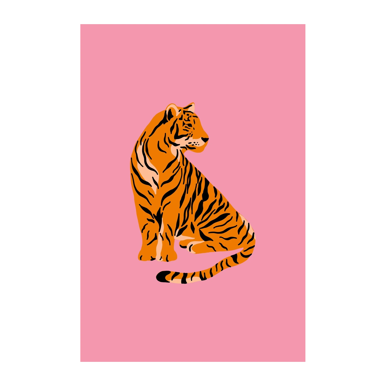 Vibrant Tiger Sitting Pink Wall Art