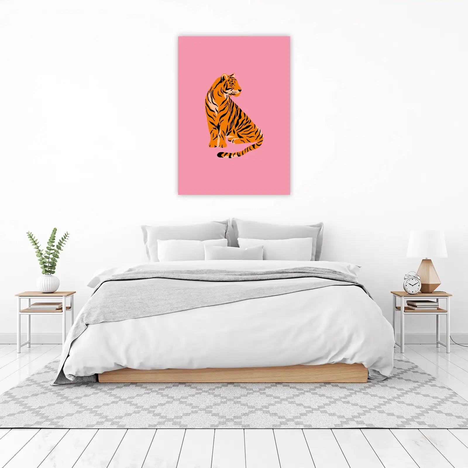 Vibrant Tiger Sitting Pink Wall Art