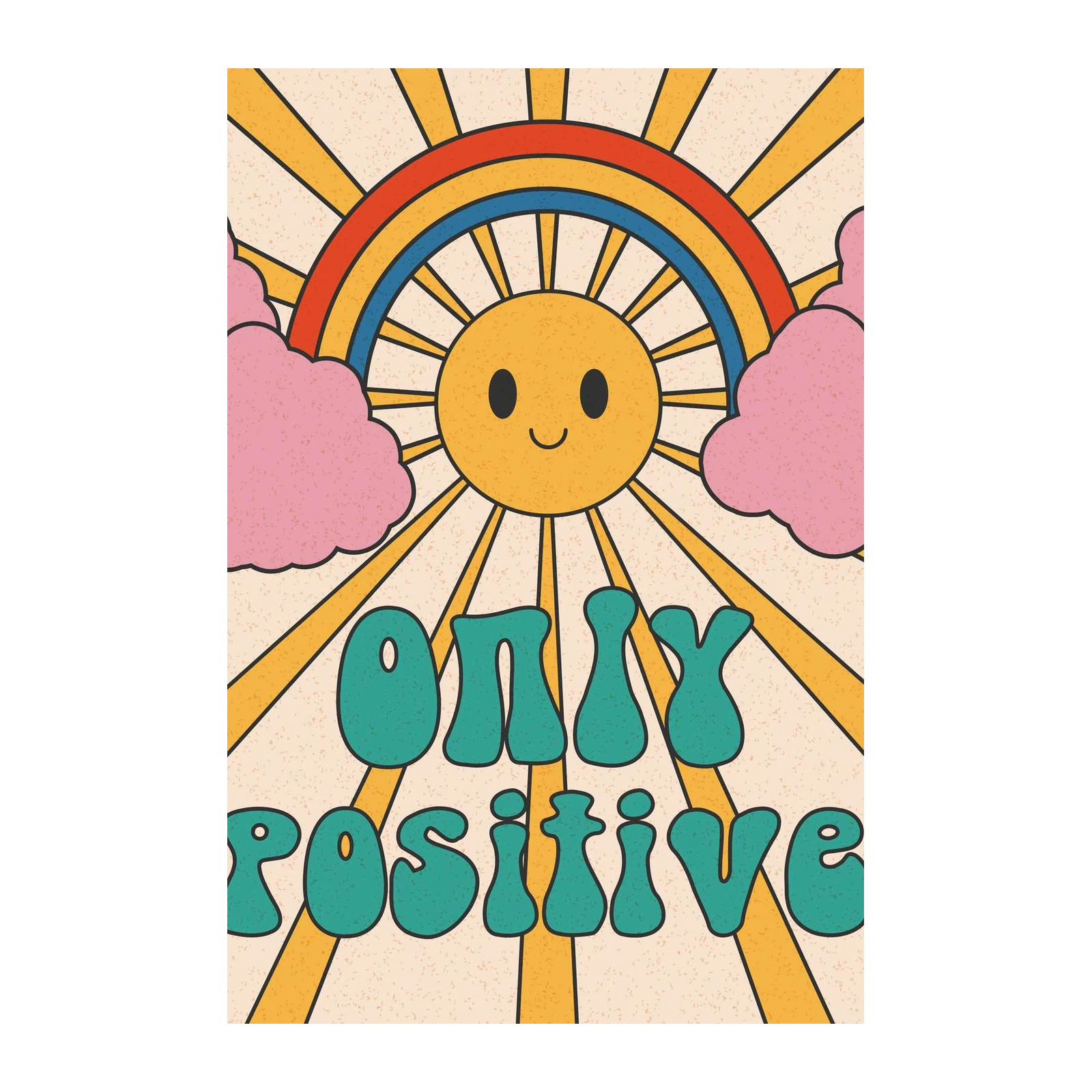 Retro Sun & Rainbow "Only Positive" Wall Art