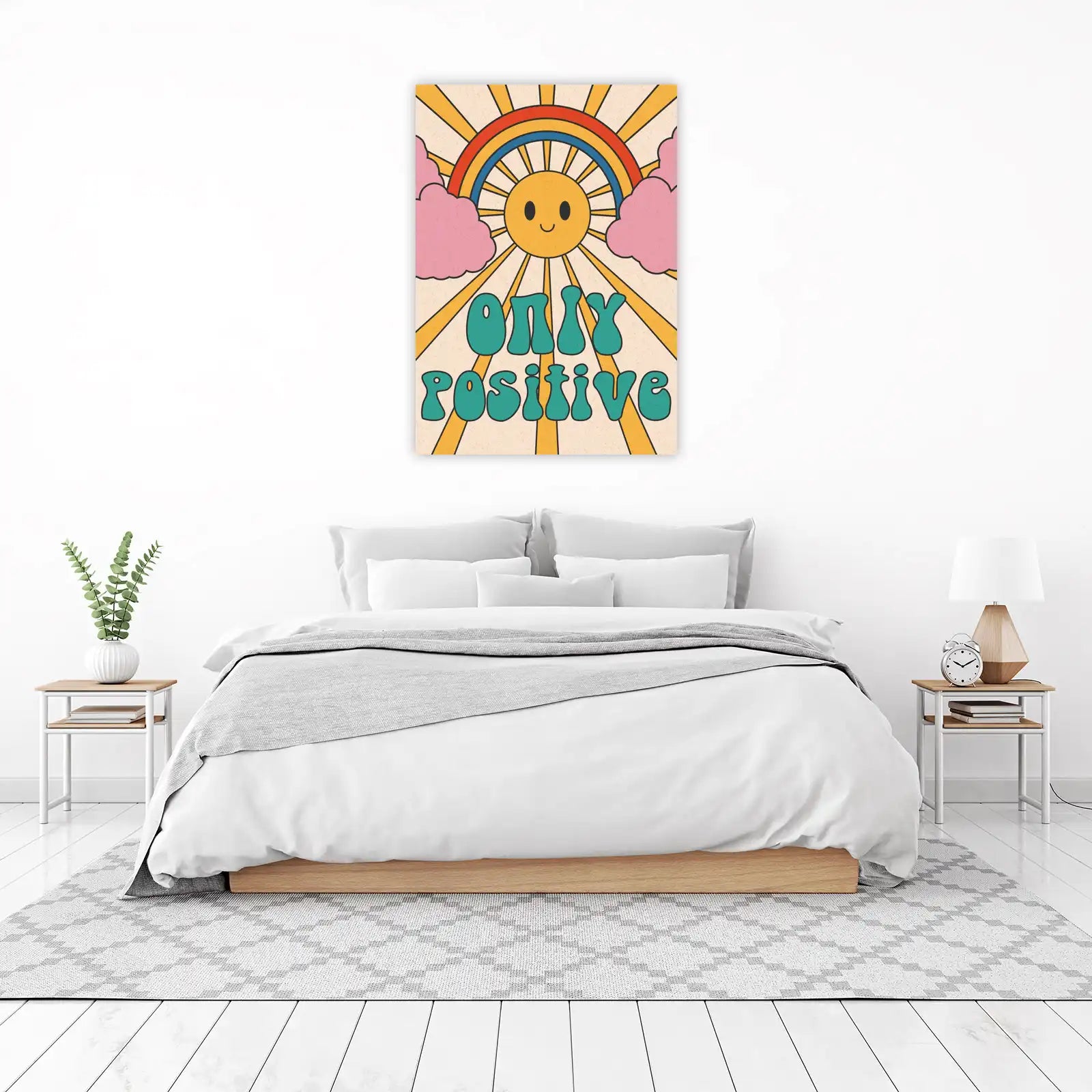 Retro Sun & Rainbow "Only Positive" Wall Art