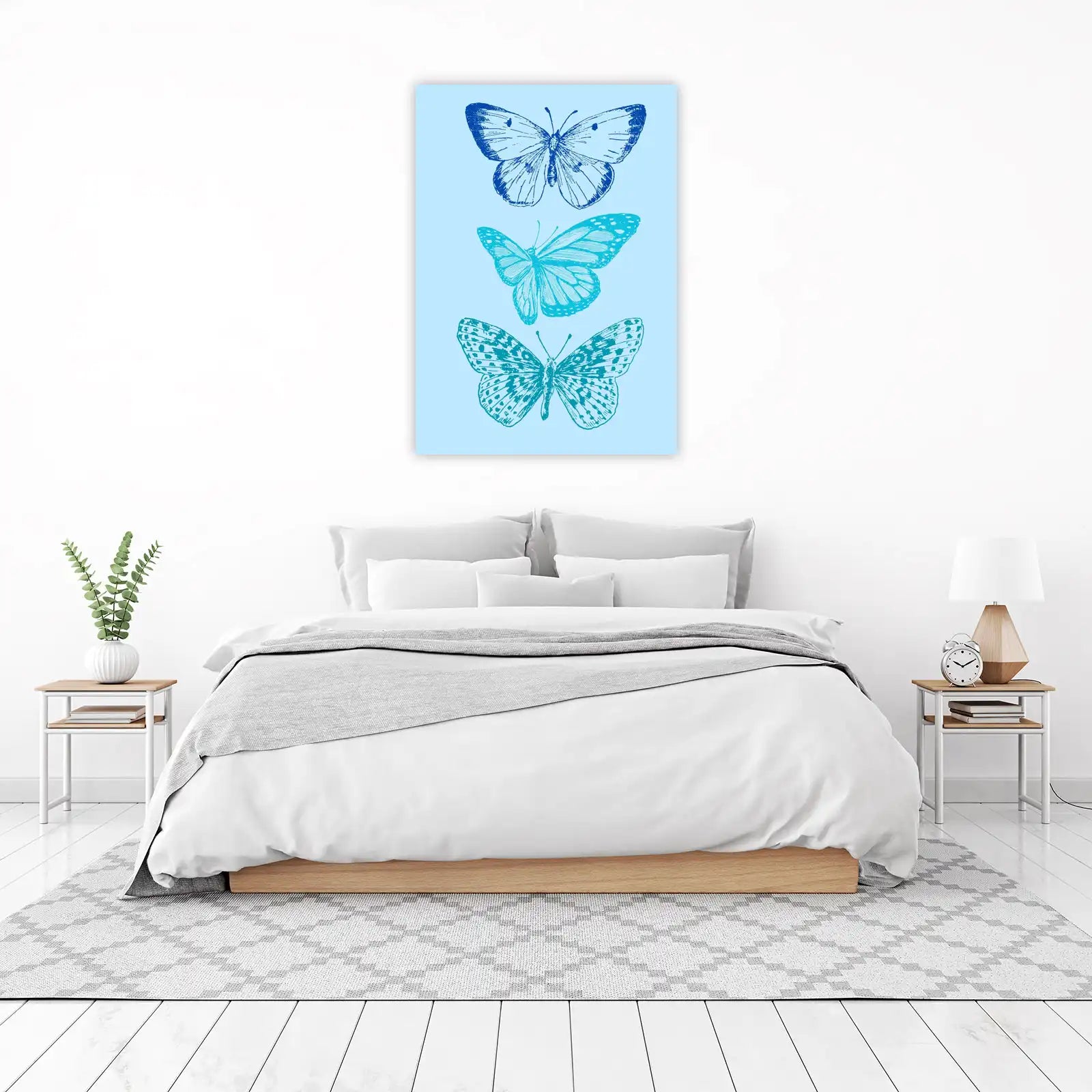 Blue Butterfly Trio Vintage Sketch Wall Art