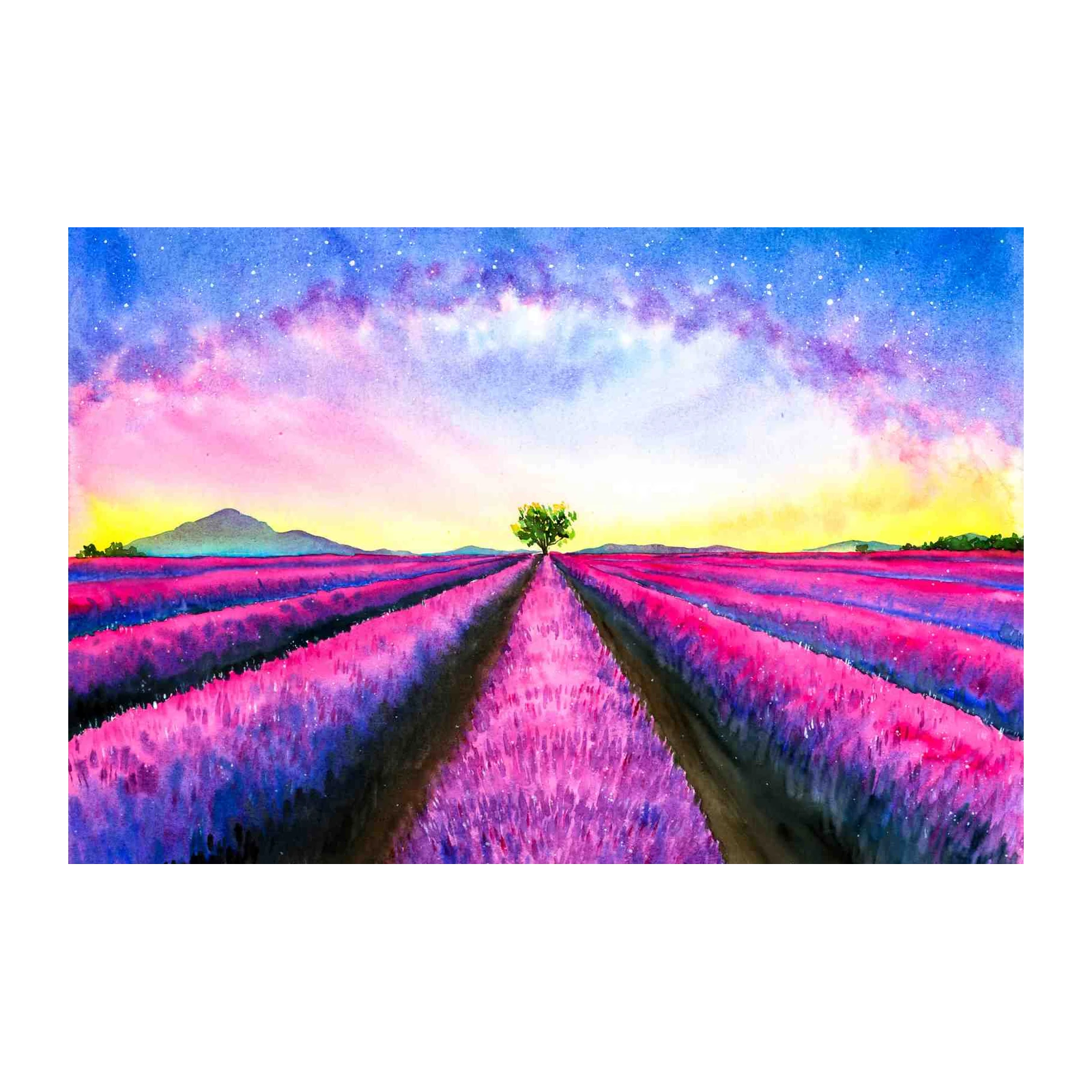 Vibrant Lavender Field & Starry Sky Wall Art