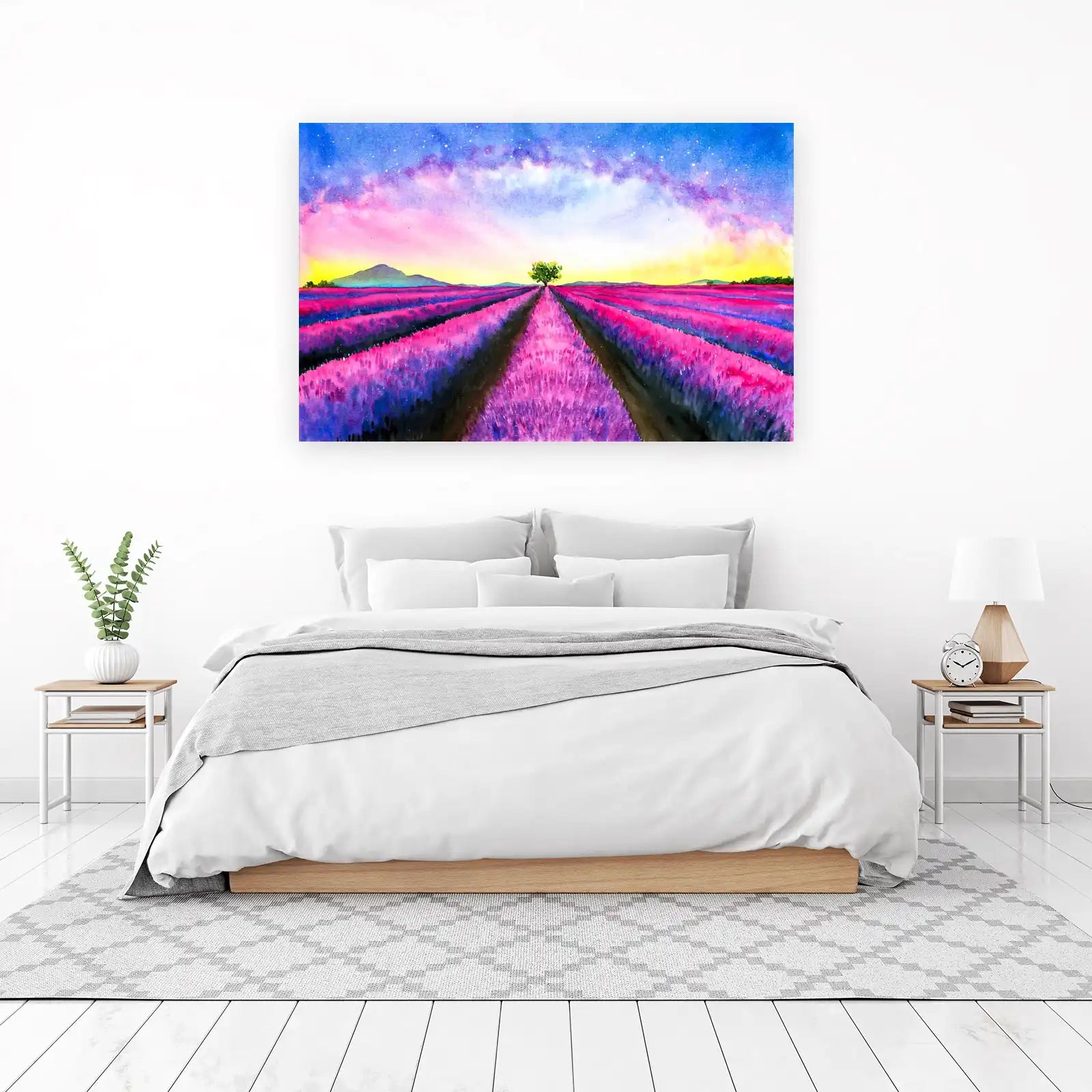 Vibrant Lavender Field & Starry Sky Wall Art