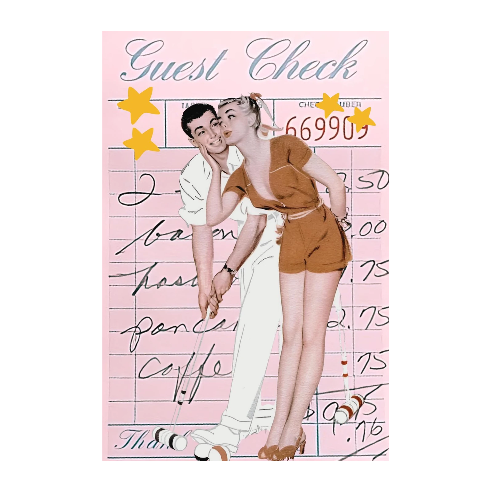Retro Couple Croquet Kiss Vintage Wall Art