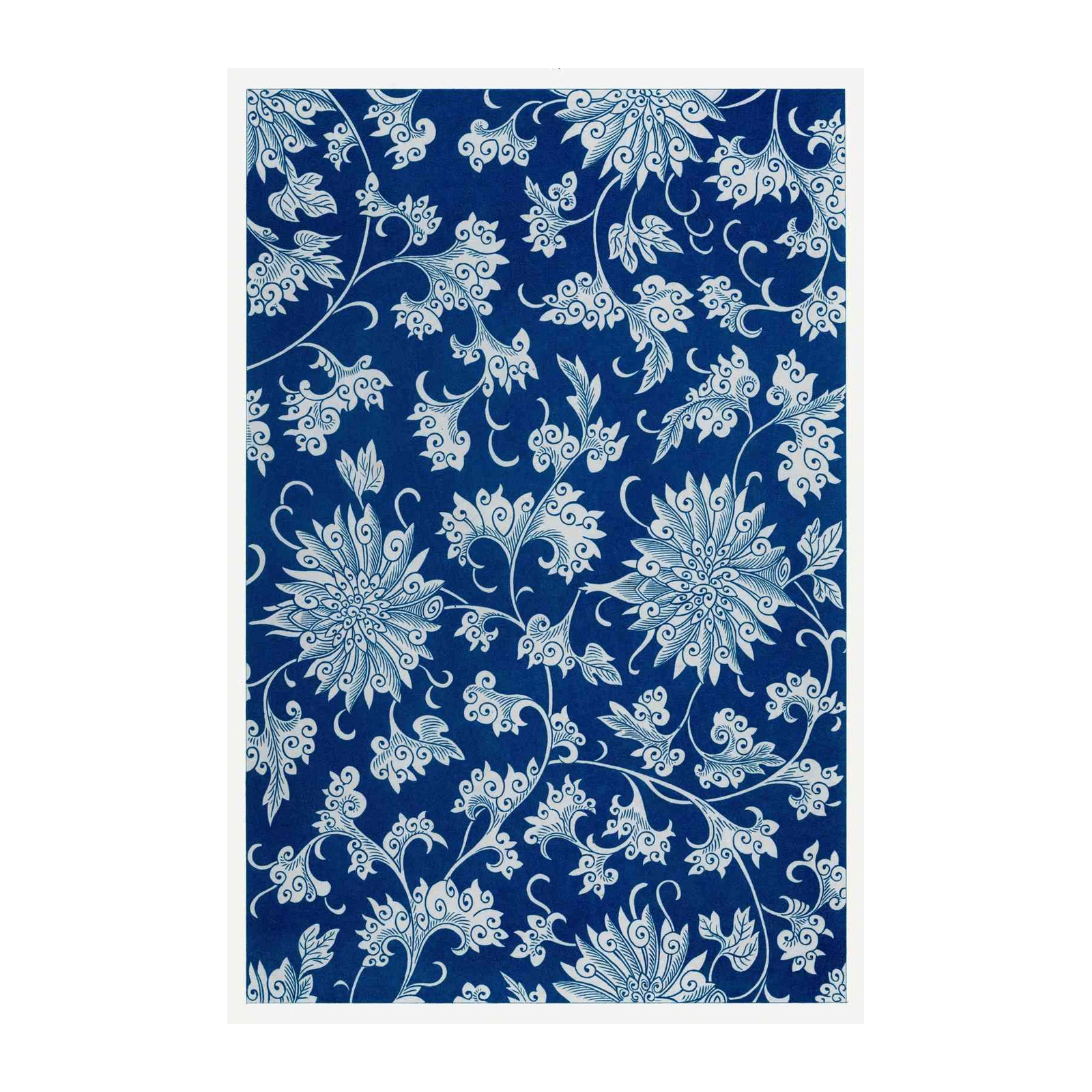 Blue Floral Vines Damask Wall Art
