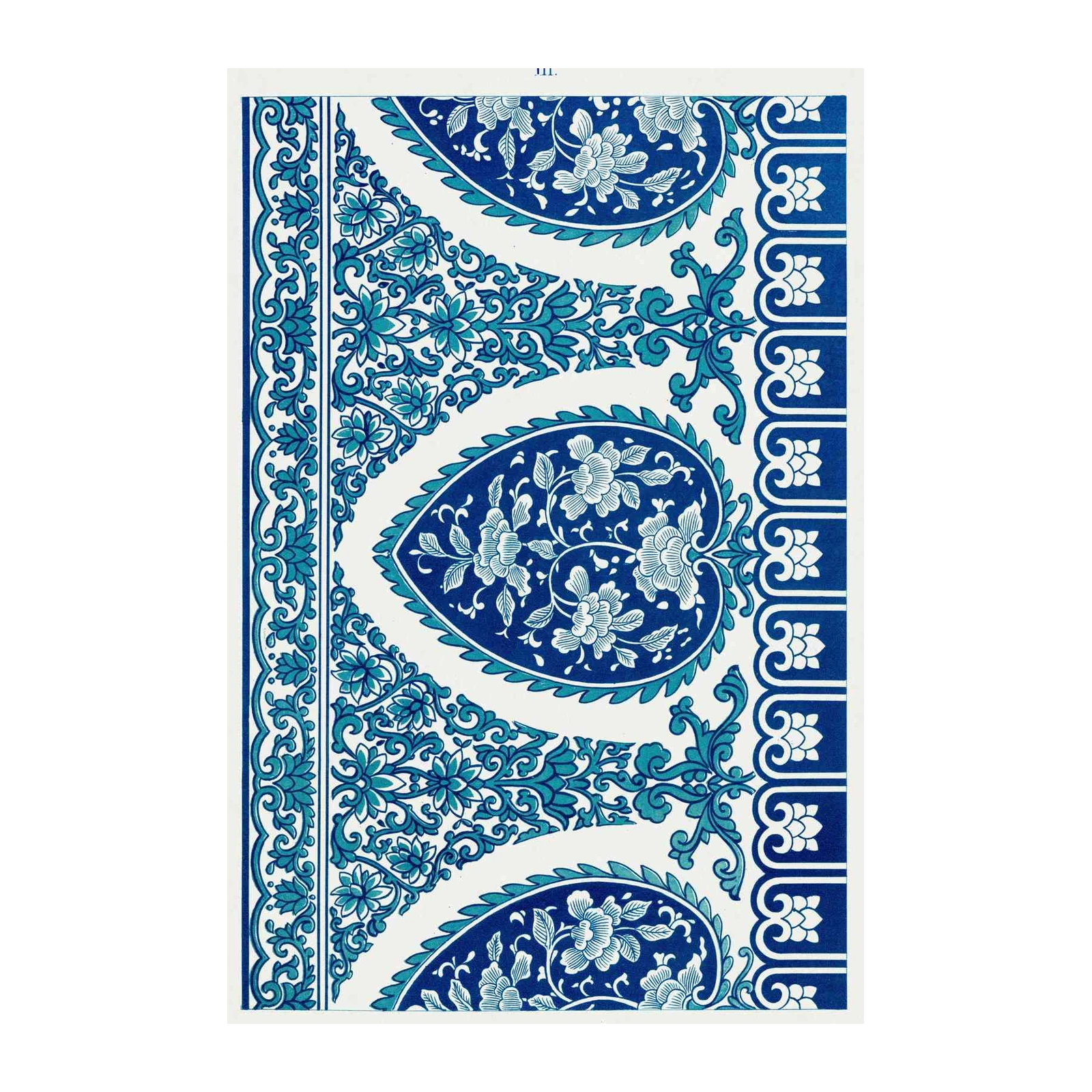 Blue Floral Medallion Traditional Asian Wall Art