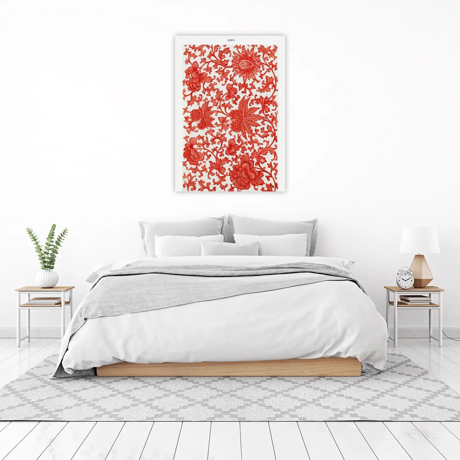 Vibrant Red Floral Pattern Wall Art