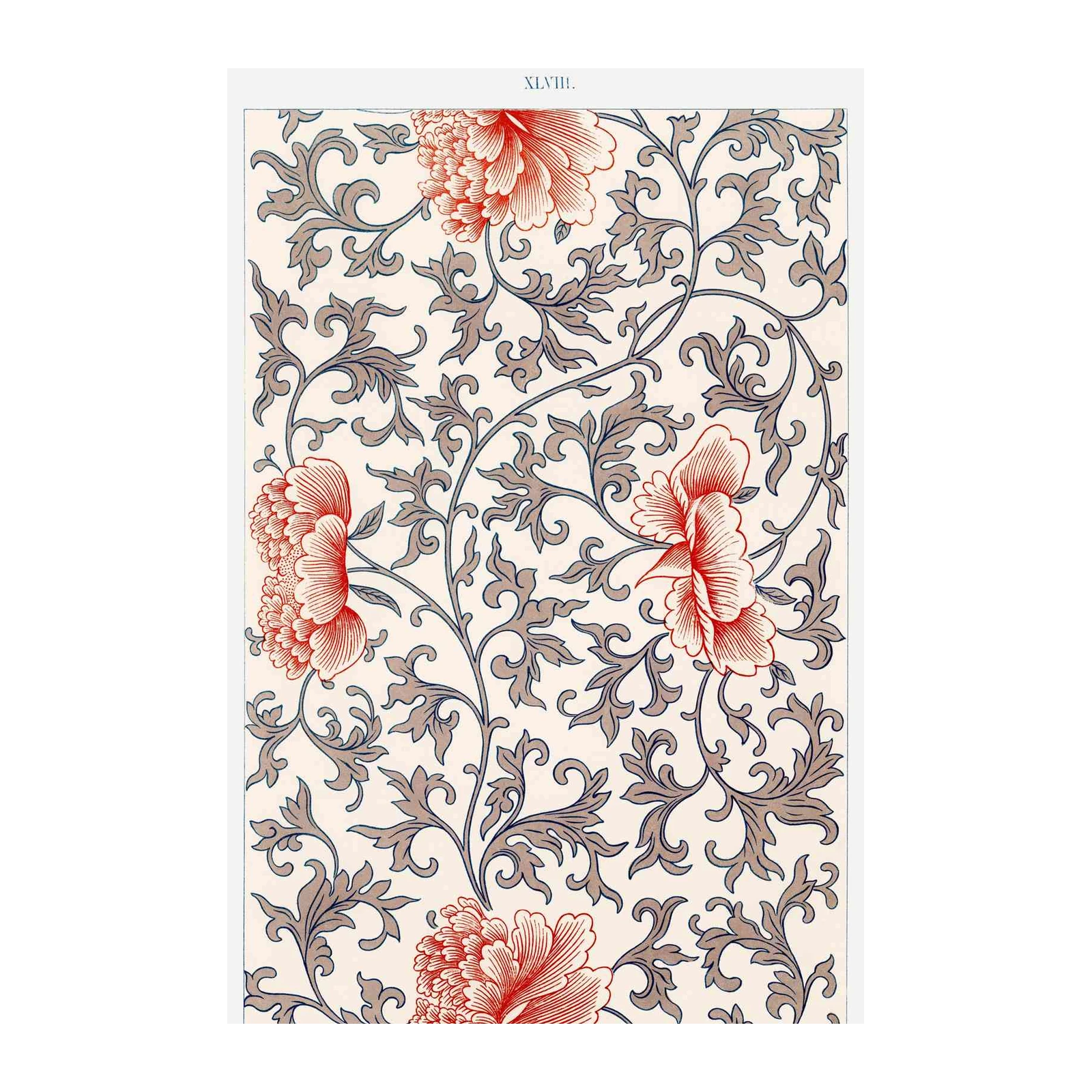 Red Peony Floral Vintage Asian Art Wall Art