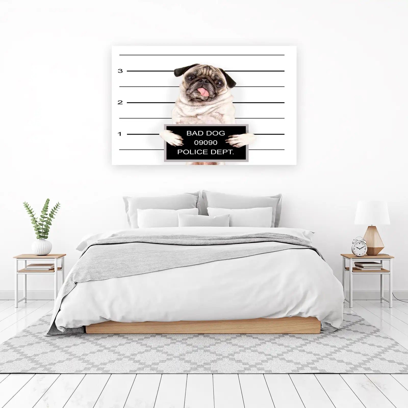 Funny Pug "Bad Dog" Mugshot Wall Art