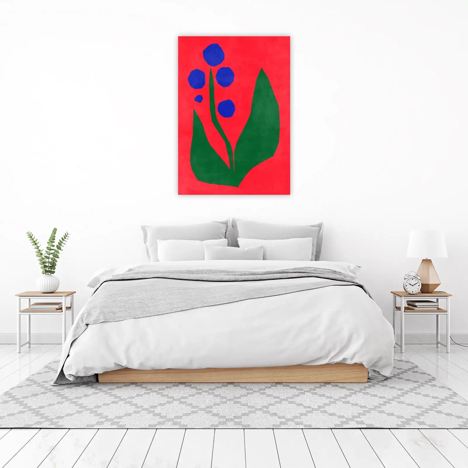 Bold Blue Floral Red Abstract Wall Art