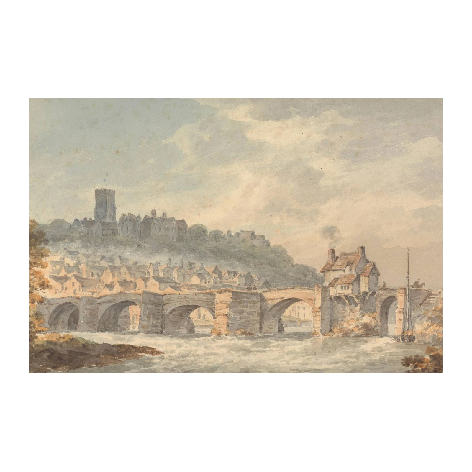 Historic River Town Watercolor Wall Art