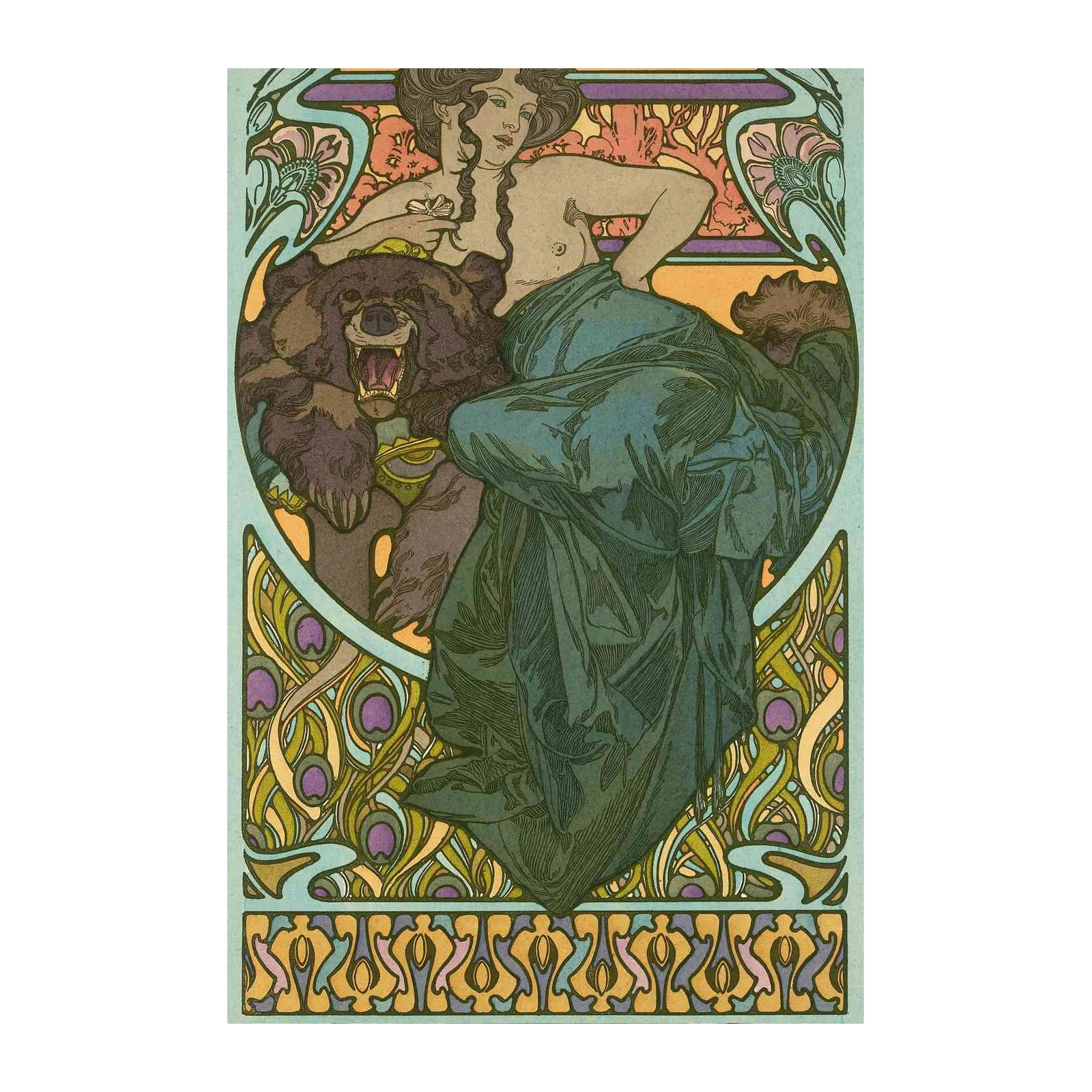 Art Nouveau Bear & Lady Wall Art