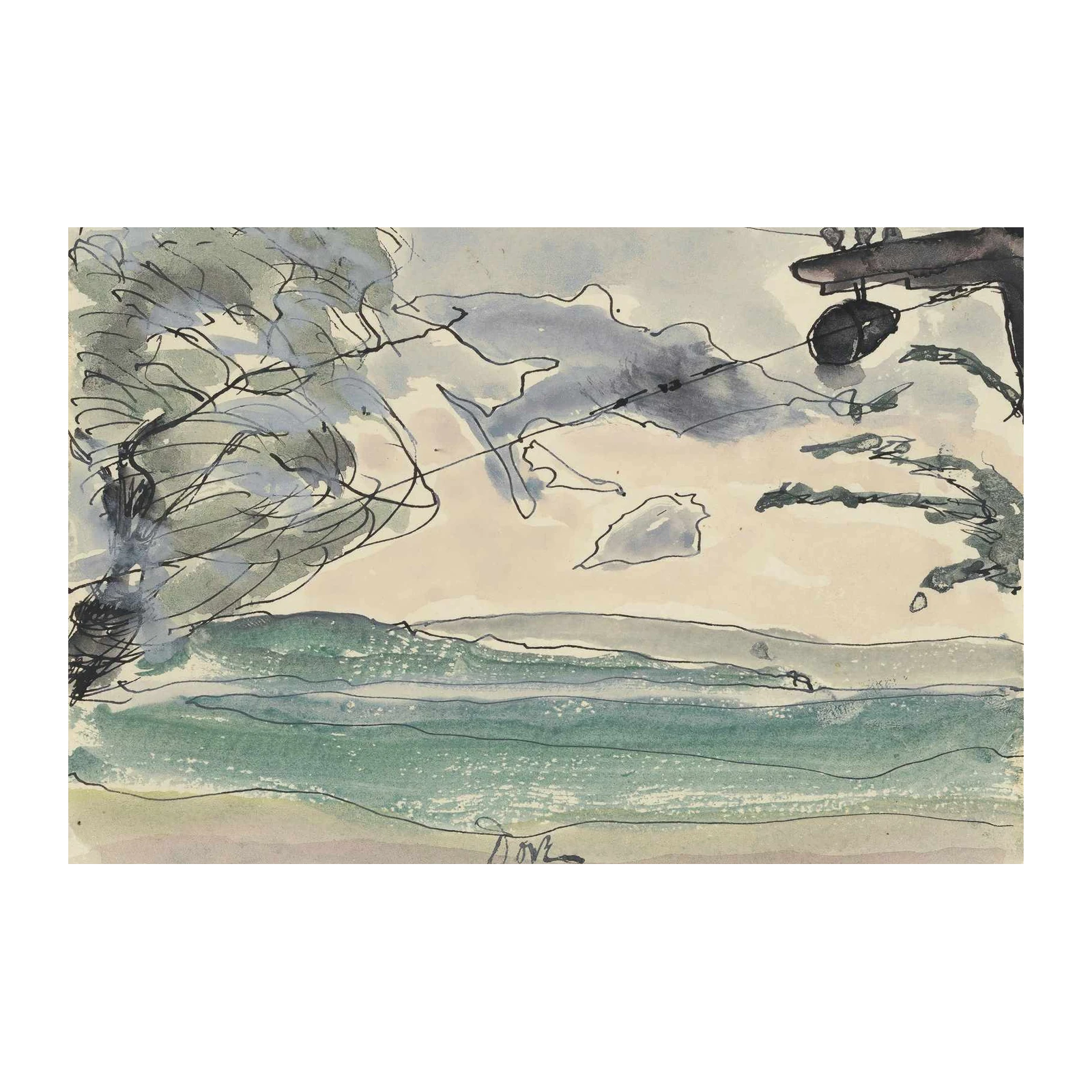 Coastal Storm Landscape Watercolor Wall Art