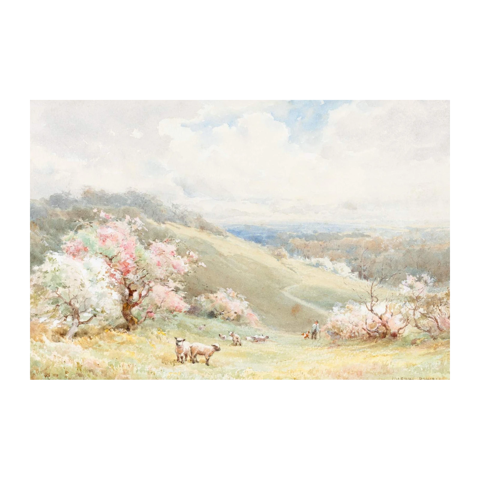 Pastoral Spring Landscape Sheep Wall Art