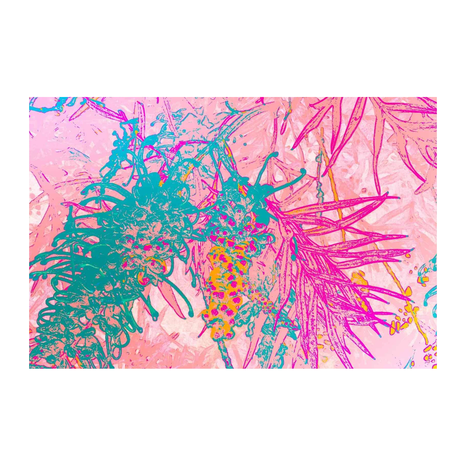 Vibrant Floral Abstract Pink Teal Wall Art