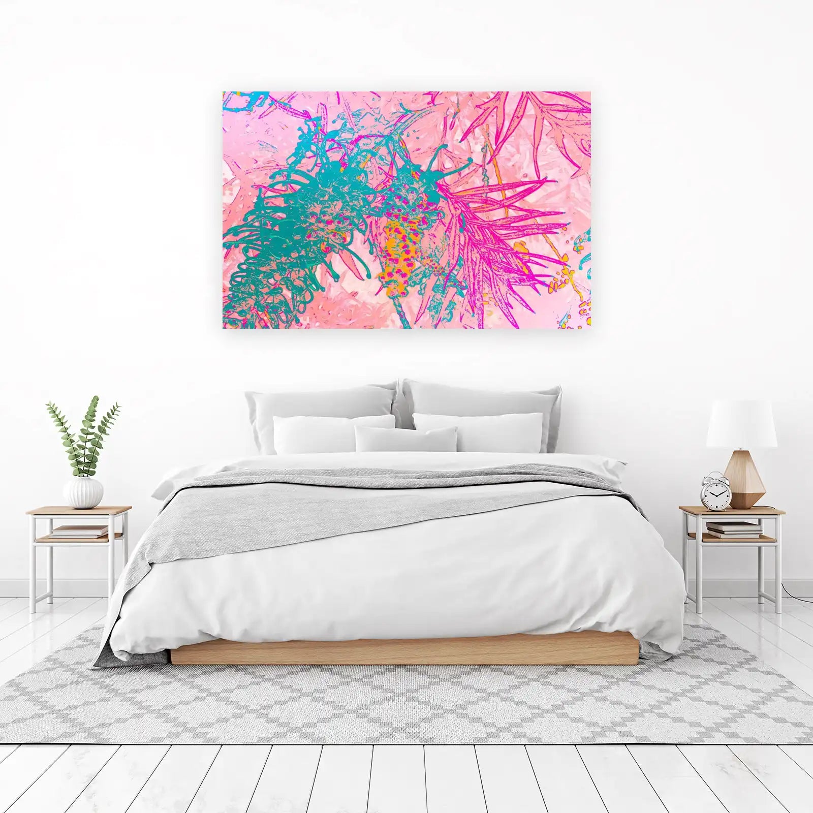Vibrant Floral Abstract Pink Teal Wall Art
