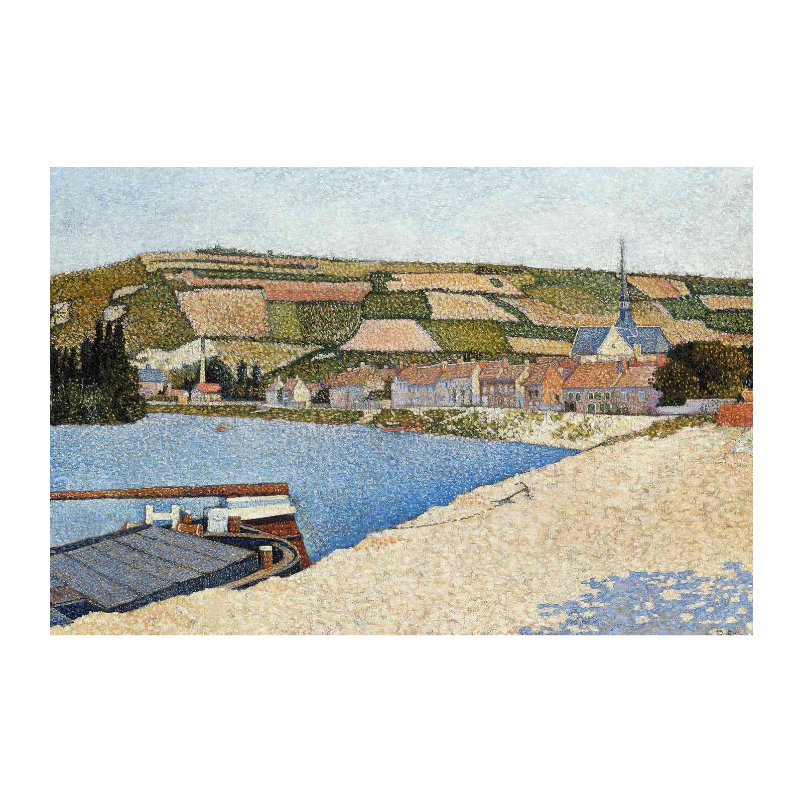 Seascape Village Seine River Pointillism Wall Art