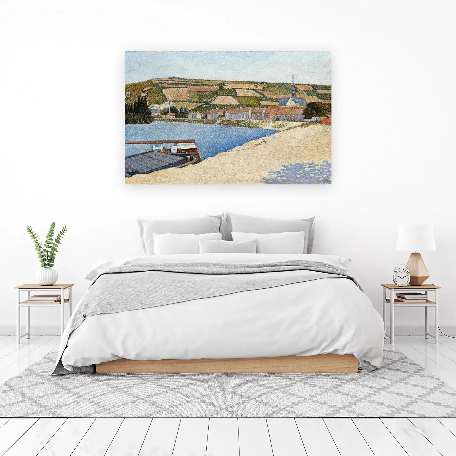 Seascape Village Seine River Pointillism Wall Art