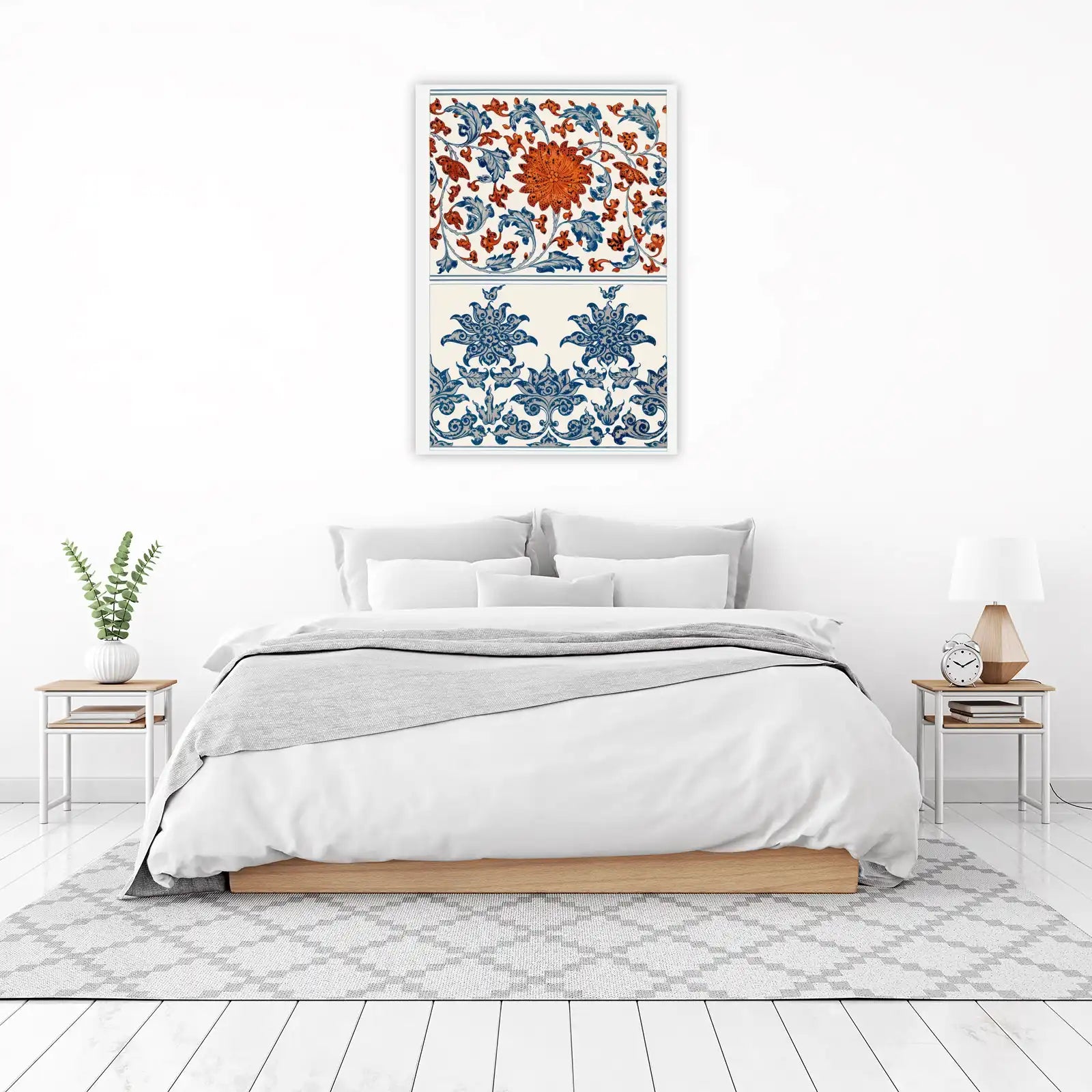 Vintage Floral Blue & Orange Wall Art