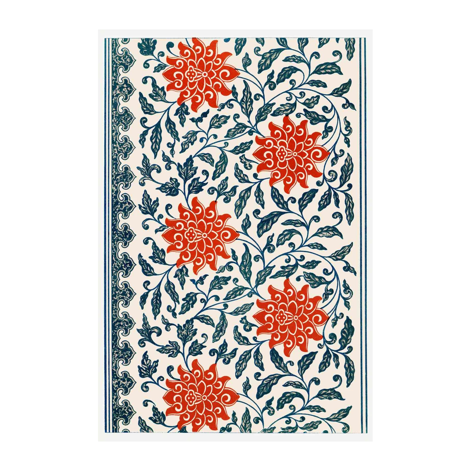 Vibrant Red Floral Chinese Motif Wall Art