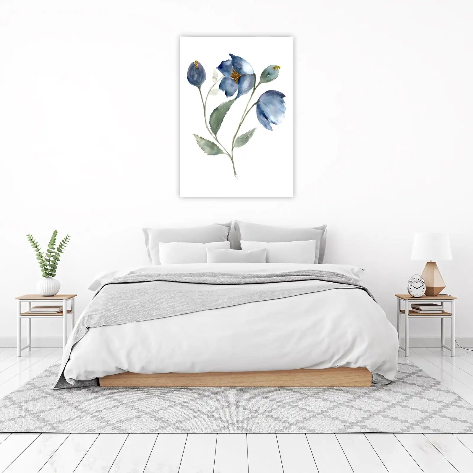 Serene Blue Floral Watercolor Wall Art