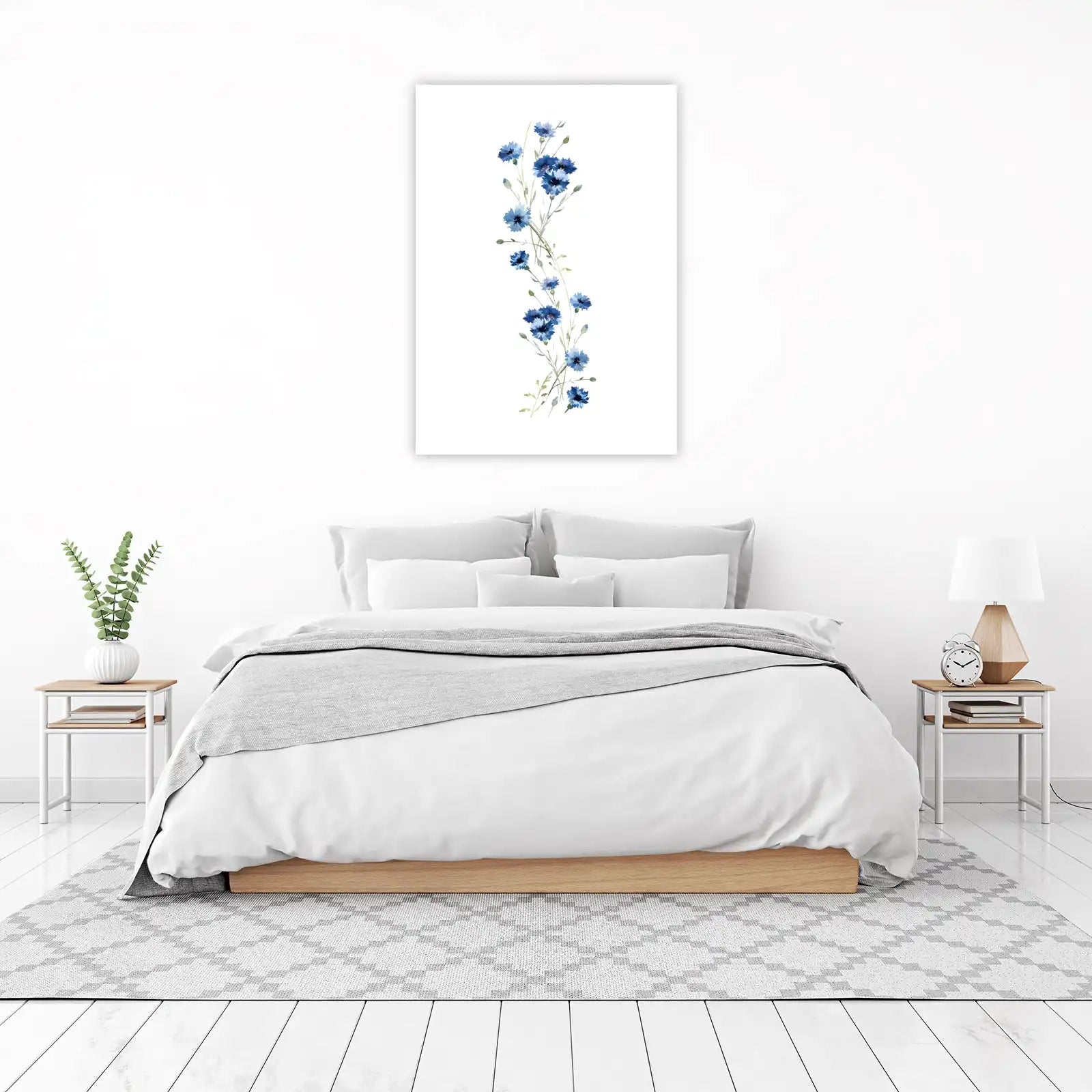 Elegant Blue Cornflower Botanical Watercolor Wall Art