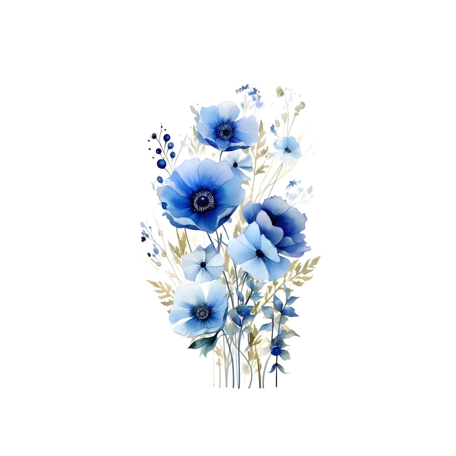 Serene Blue Poppies Watercolor Wall Art