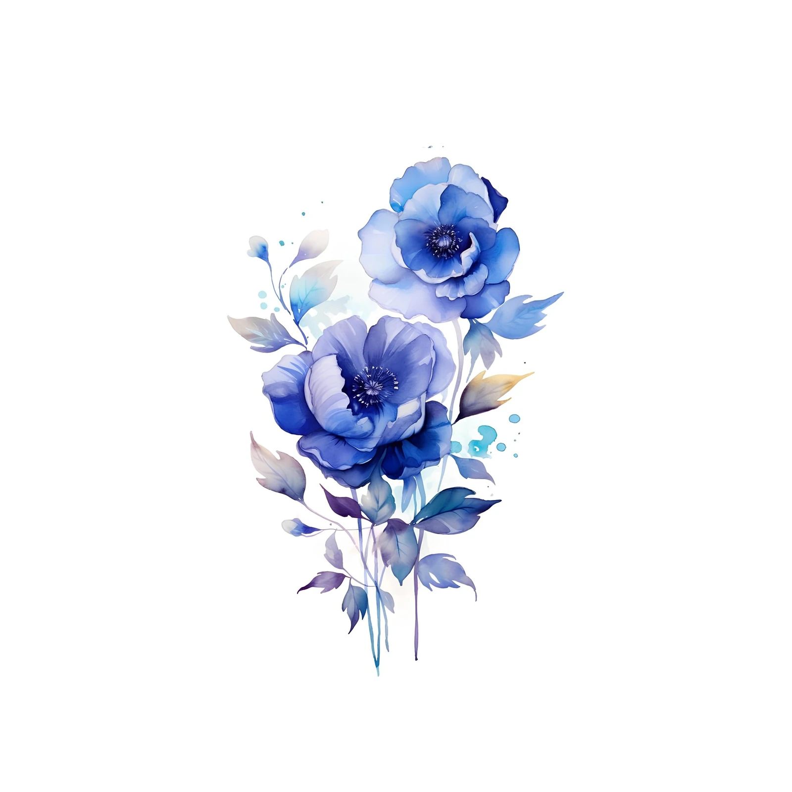 Elegant Blue Floral Watercolor Wall Art