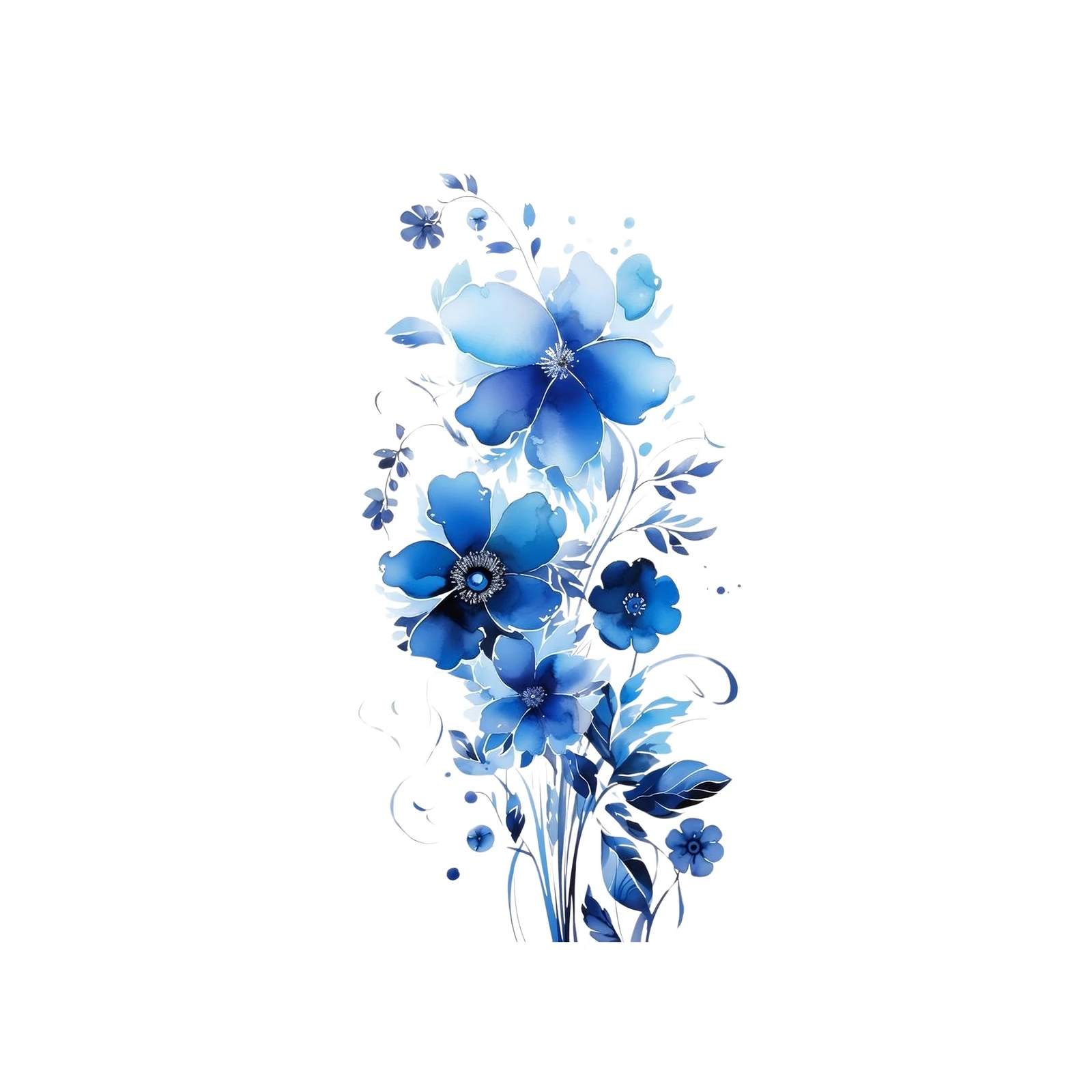 Vibrant Blue Floral Watercolor Wall Art