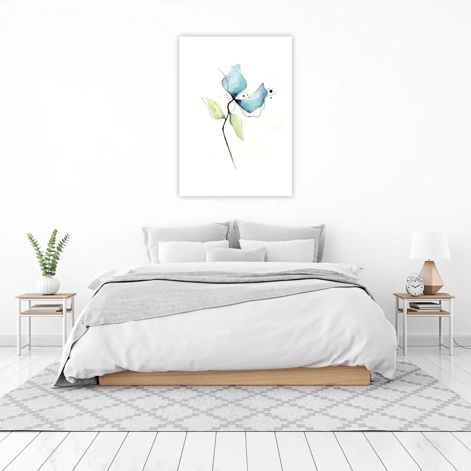 Serene Blue Floral Watercolor Wall Art