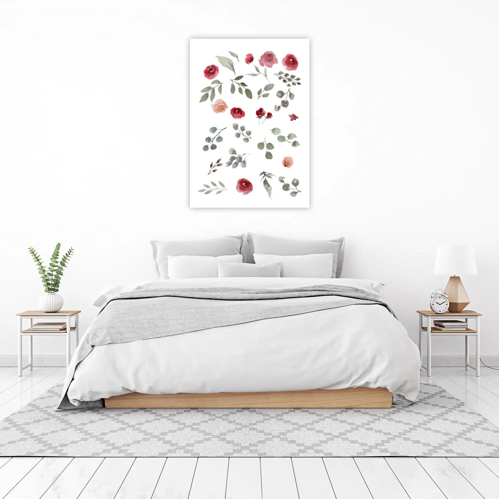 Watercolor Roses & Eucalyptus Botanical Wall Art