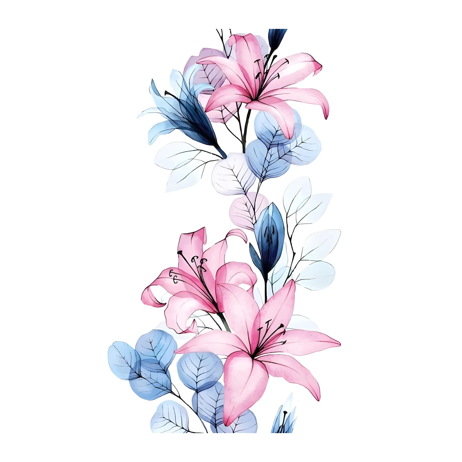Pink & Blue Lily Floral Border Wall Art