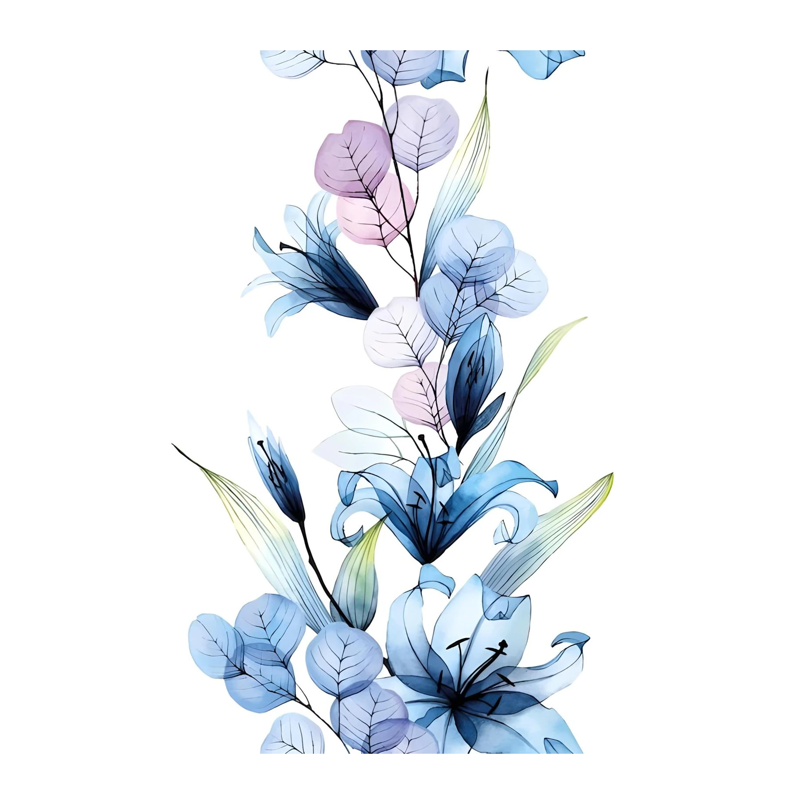 Elegant Blue Lily Floral Watercolor Wall Art