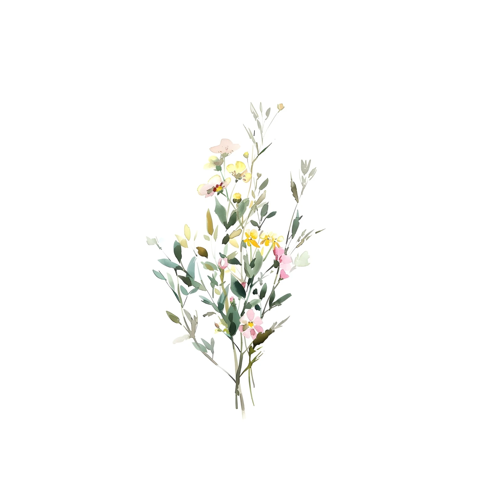 Delicate Wildflower Bouquet Watercolor Wall Art