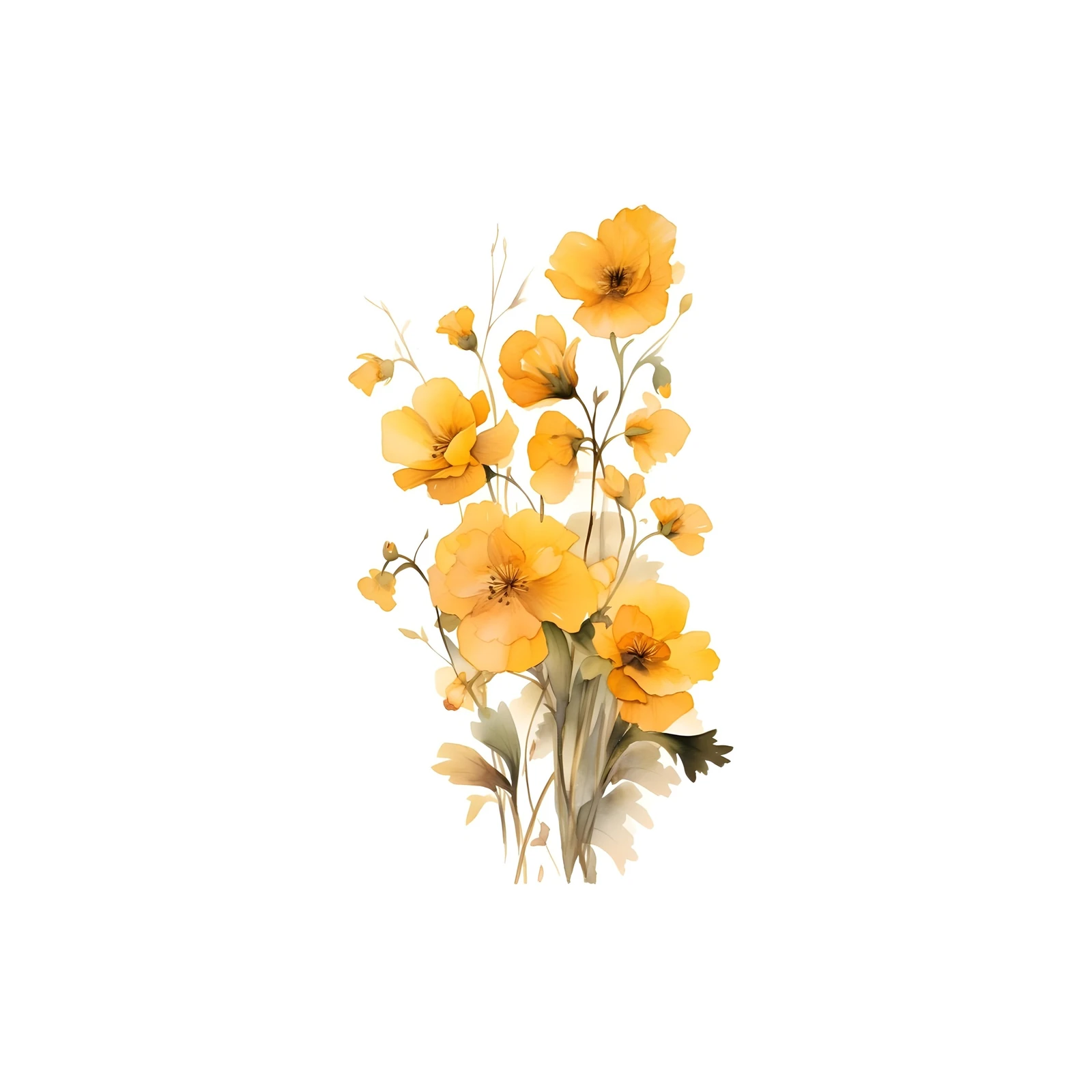 Golden Bloom Watercolor Floral Wall Art
