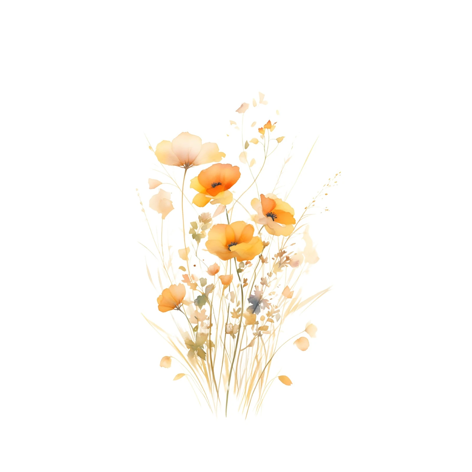 Golden Poppies Meadow Watercolor Wall Art