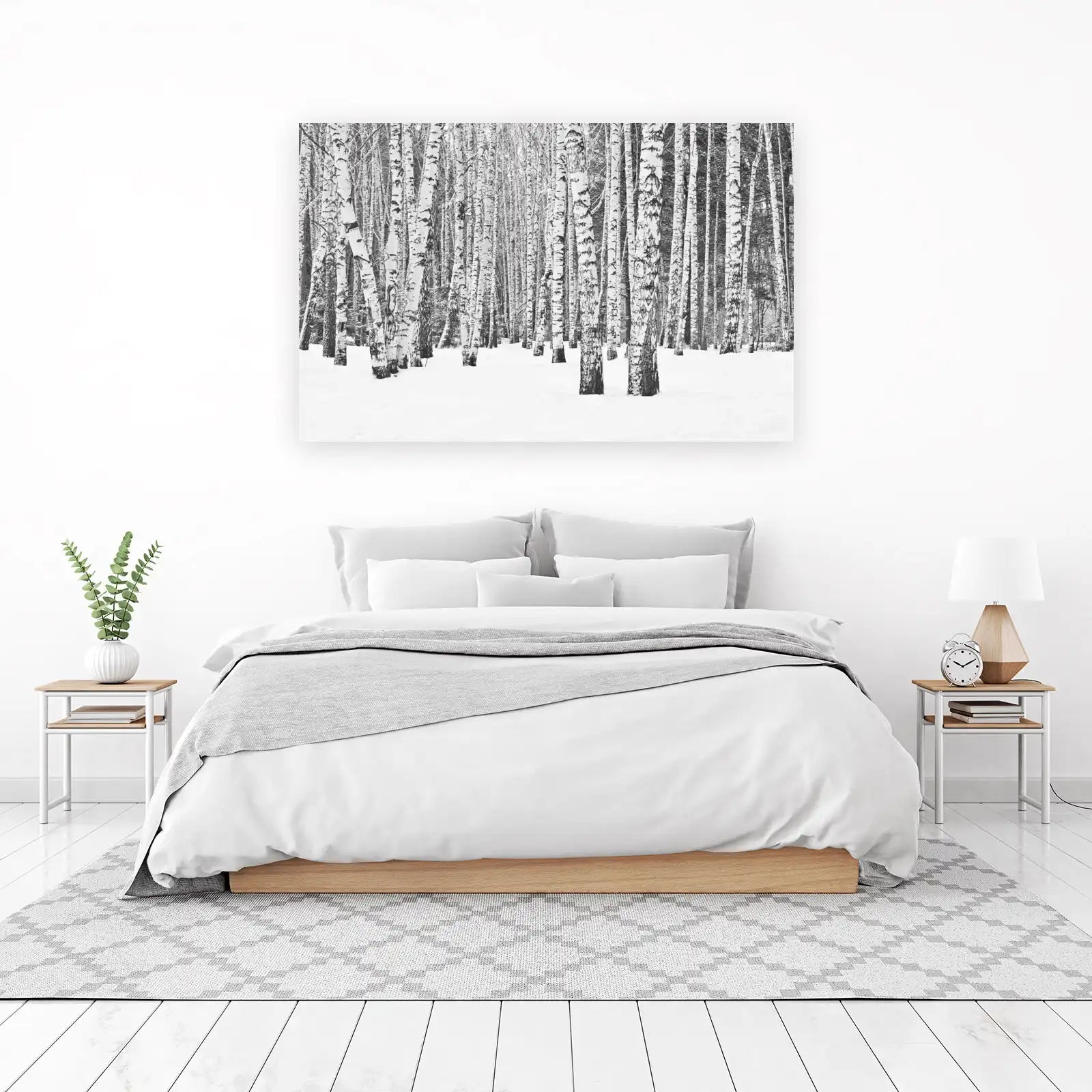 Monochrome Birch Forest Snow Wall Art