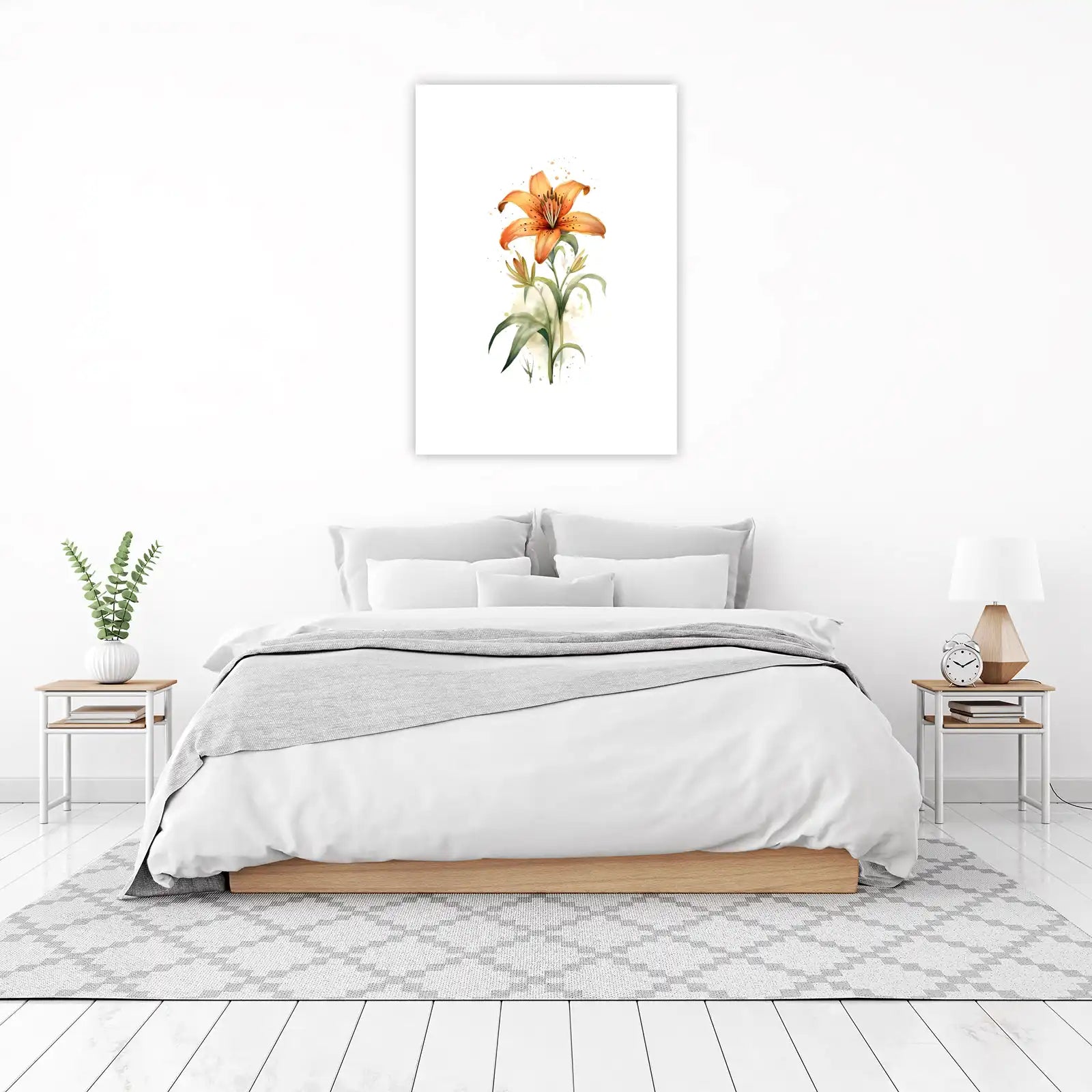 Vibrant Orange Lily Botanical Watercolor Wall Art